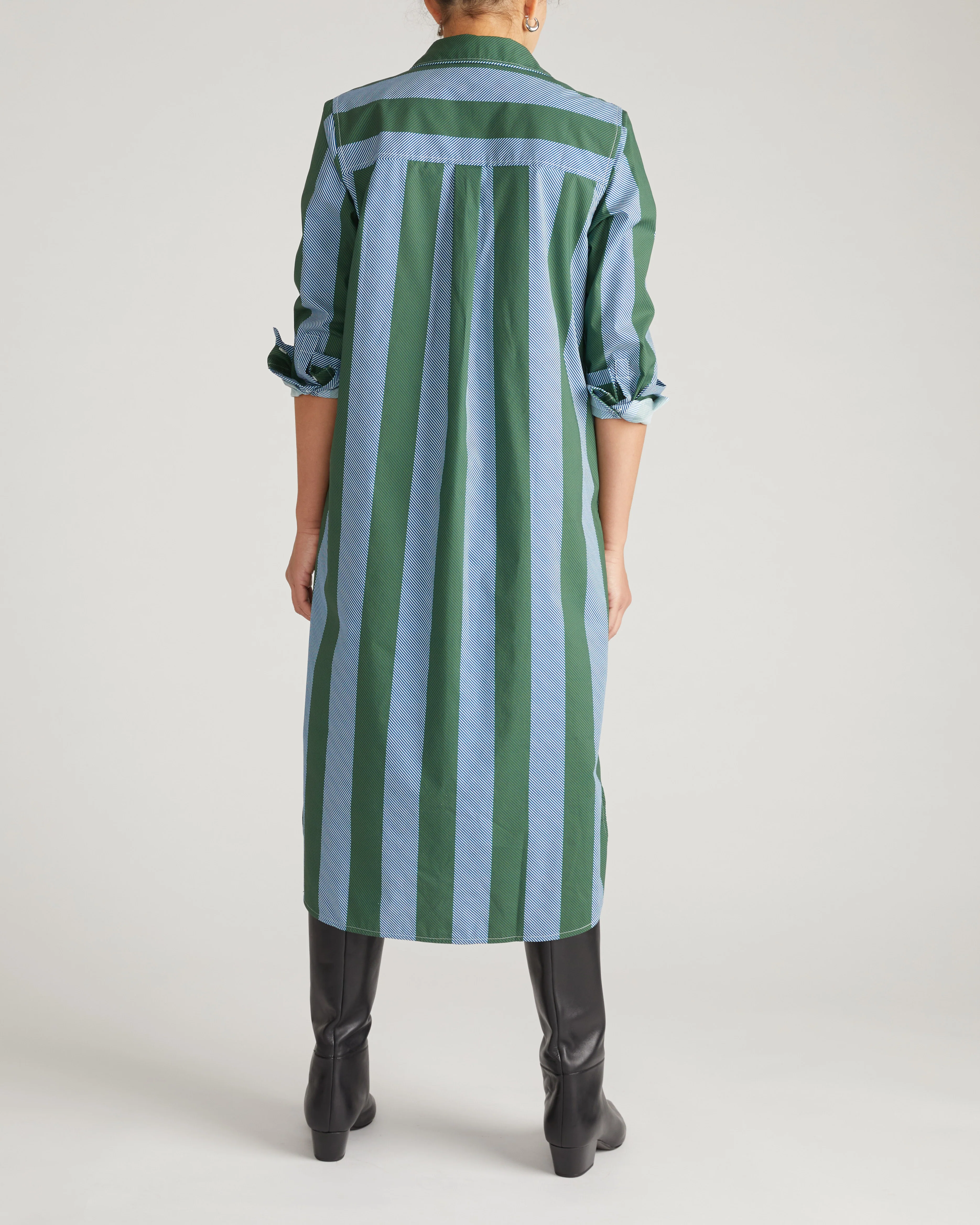 Odeon Stretch Poplin Shirtdress - Green/Blue Directional Stripe - Image 7
