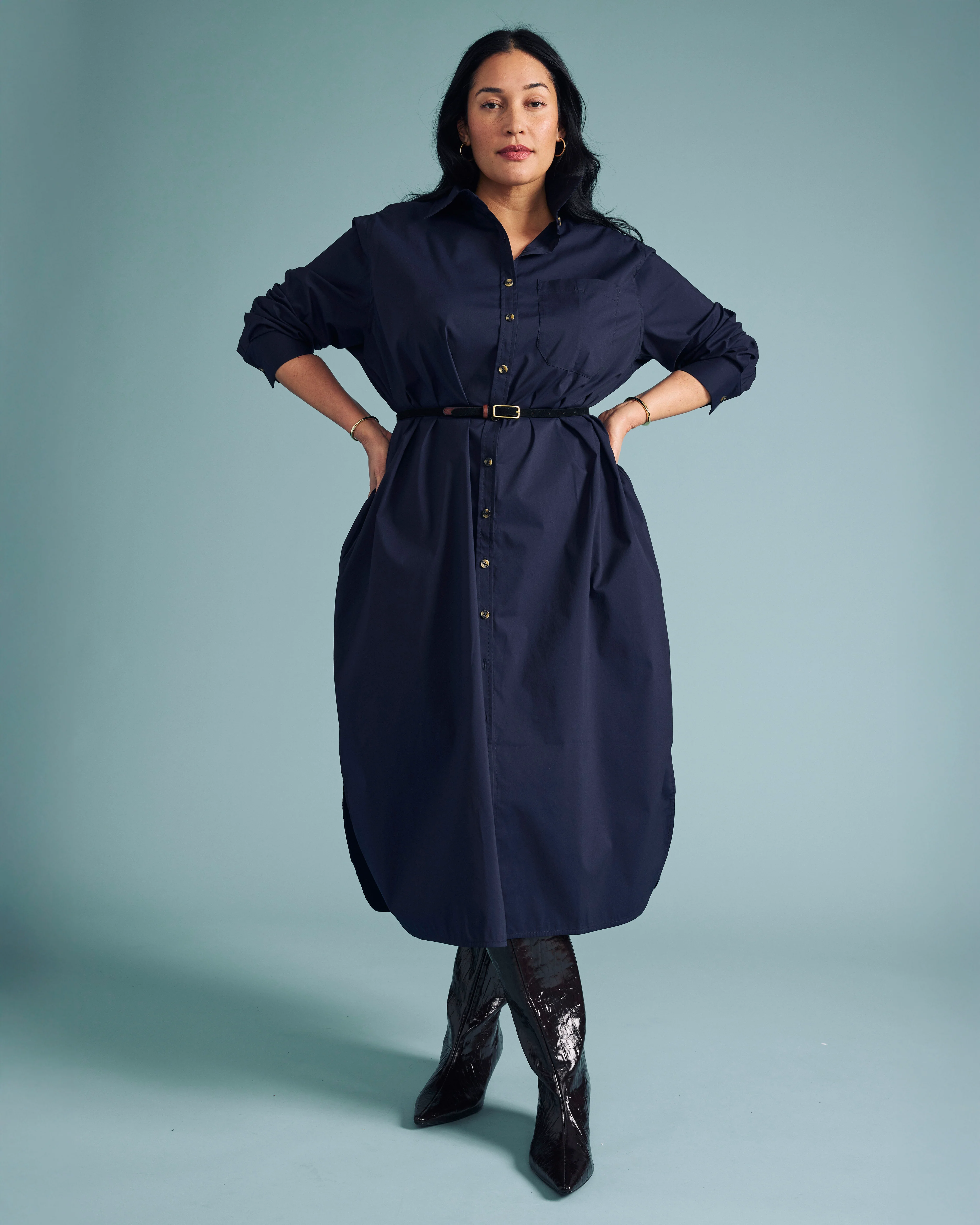 Odeon Stretch Poplin Shirtdress - Navy