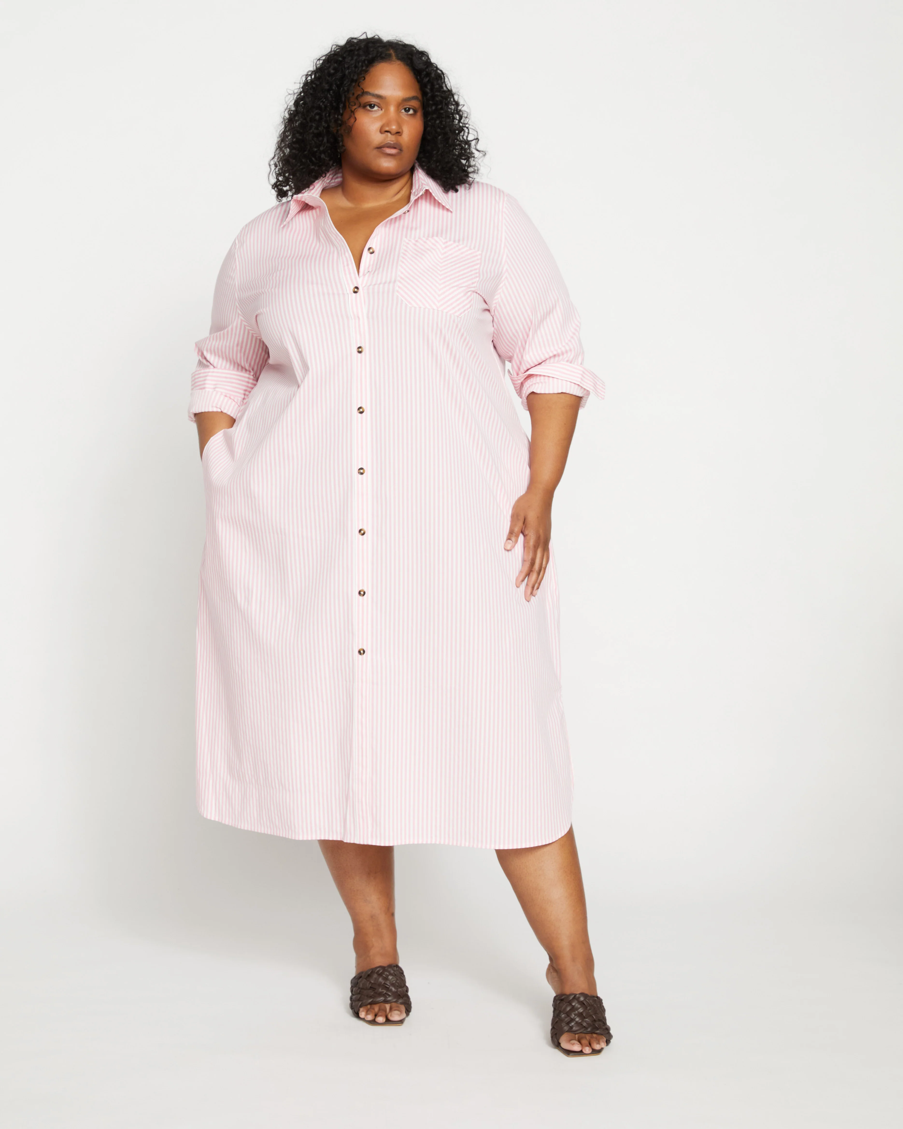 Odeon Stretch Poplin Shirtdress - Pink/White Stripe - Image 2