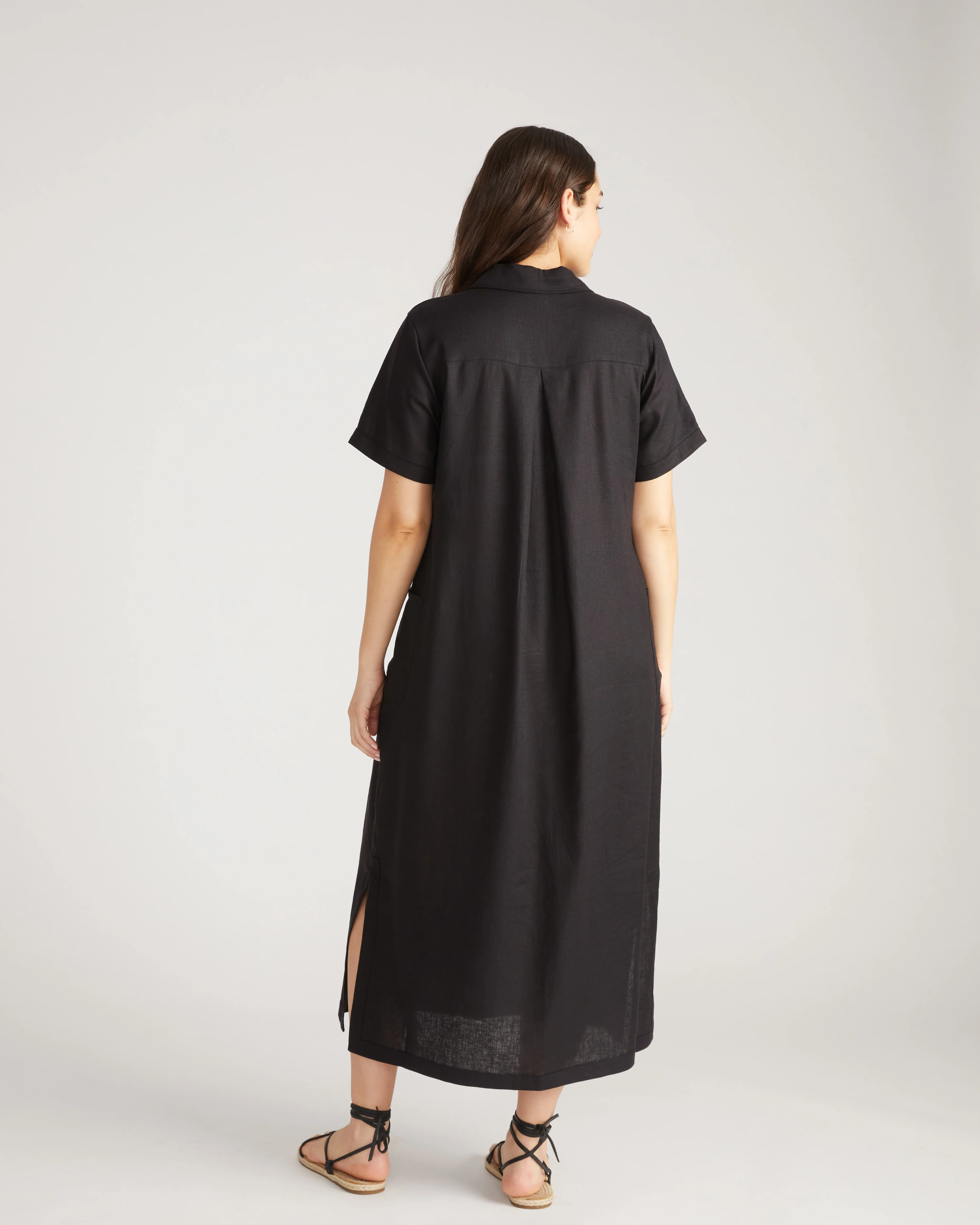 Padma Polo Neck Linen Blend Dress - Black - Image 5