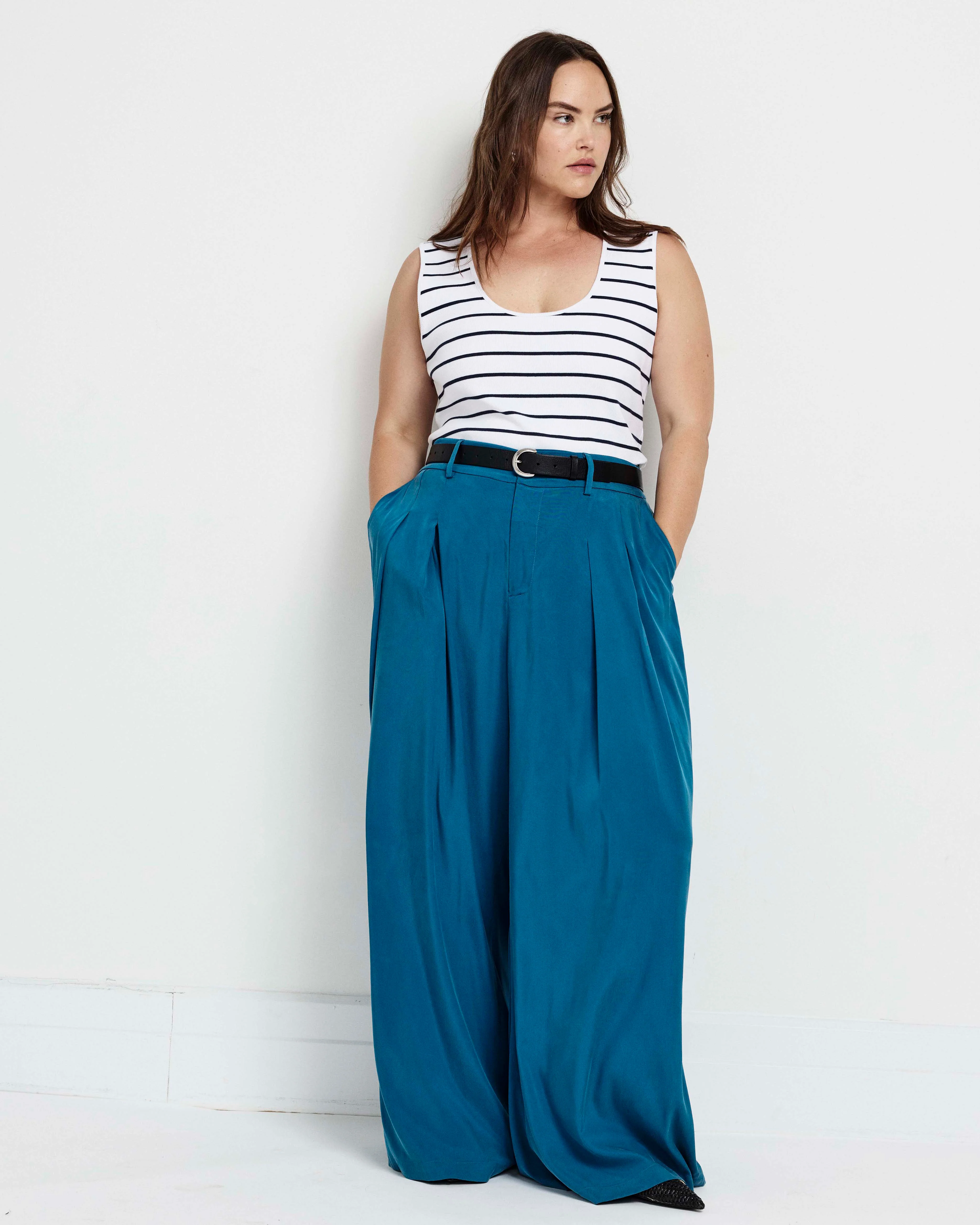 Palais Cooling Cupro Wide Leg Pant - Blue Beetle - Image 3