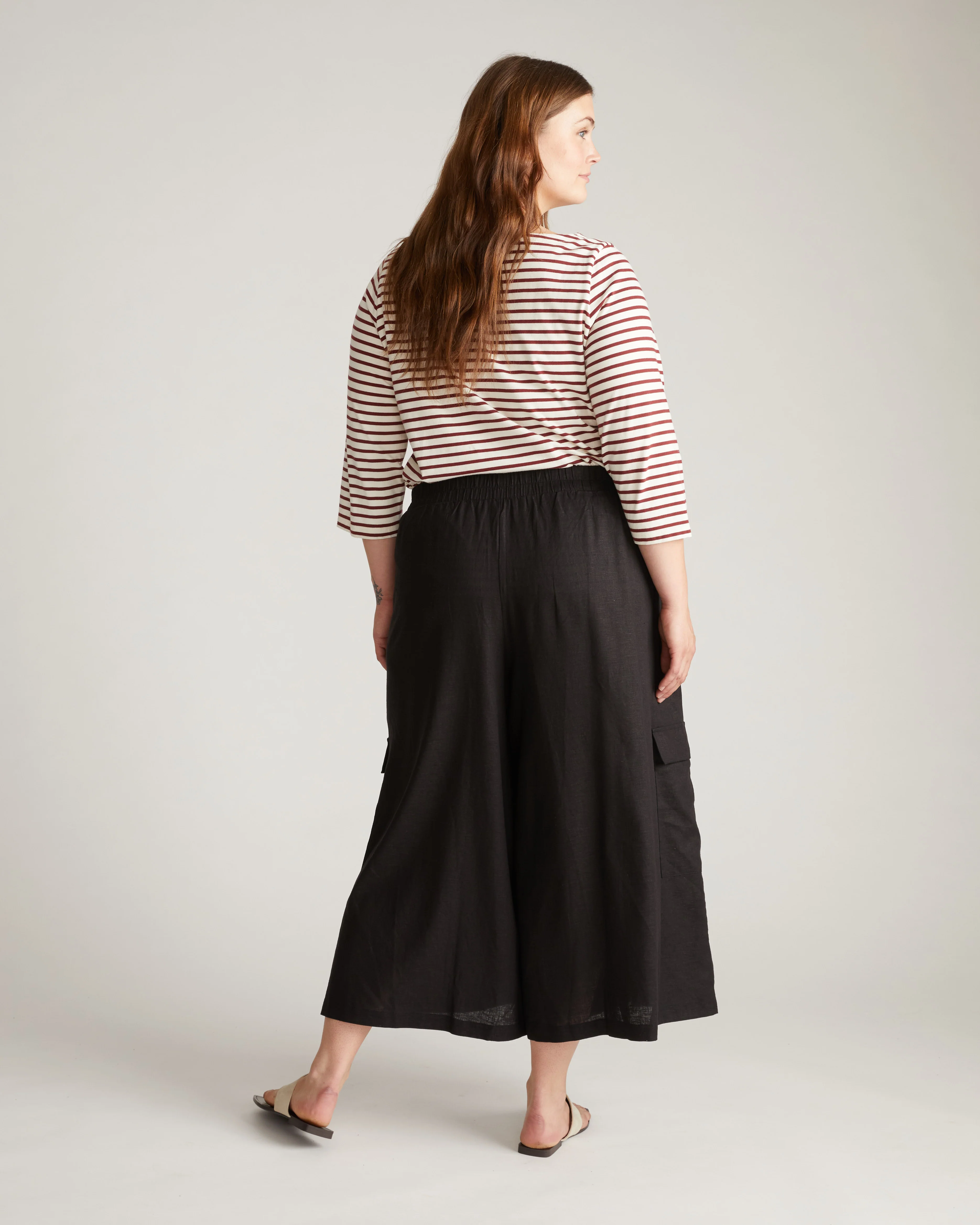 Palazzo Cargo Linen Blend Pant - Black - Image 6
