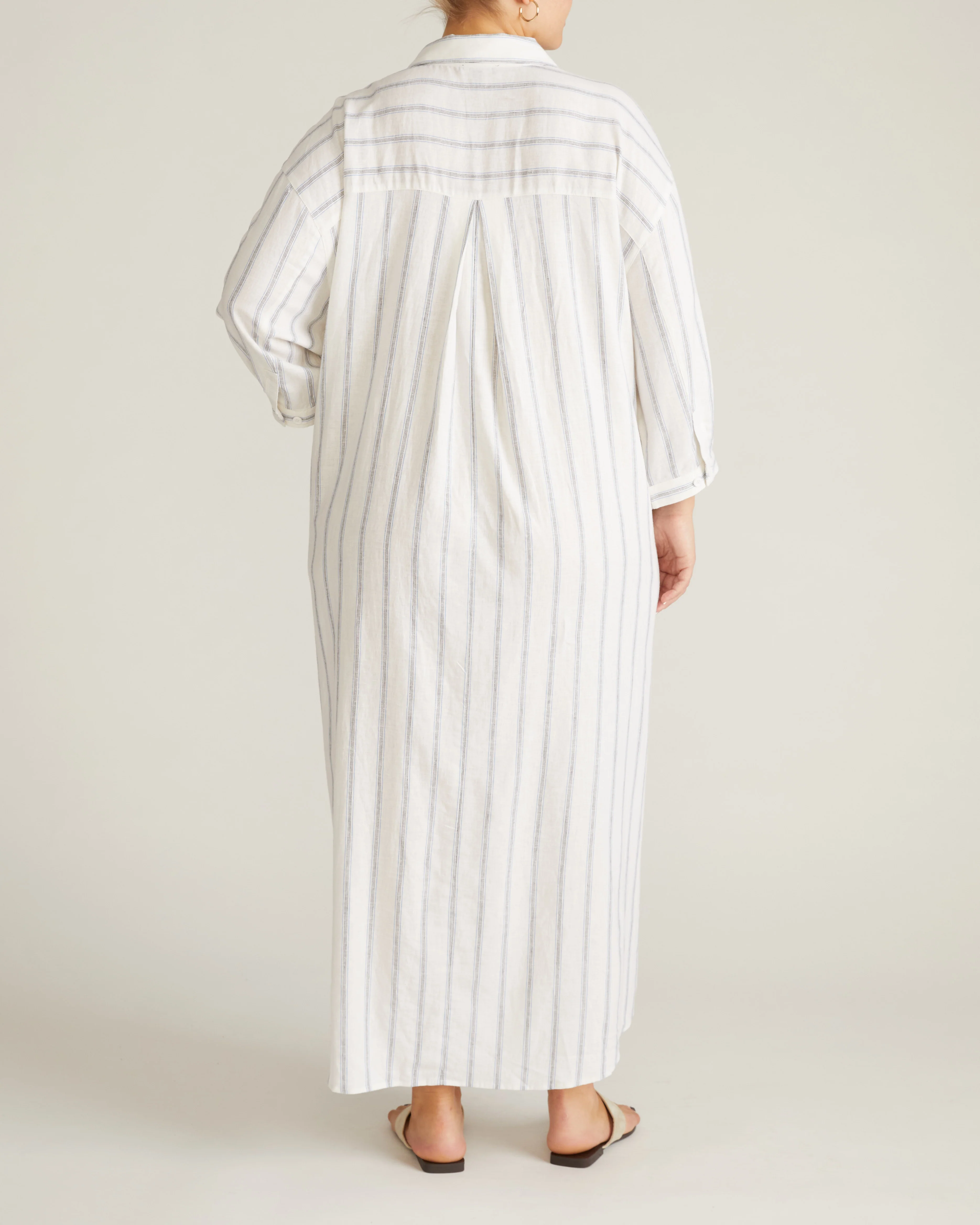 Paros Drawstring Linen Blend Shirtdress - Mayfair Stripe - Image 5