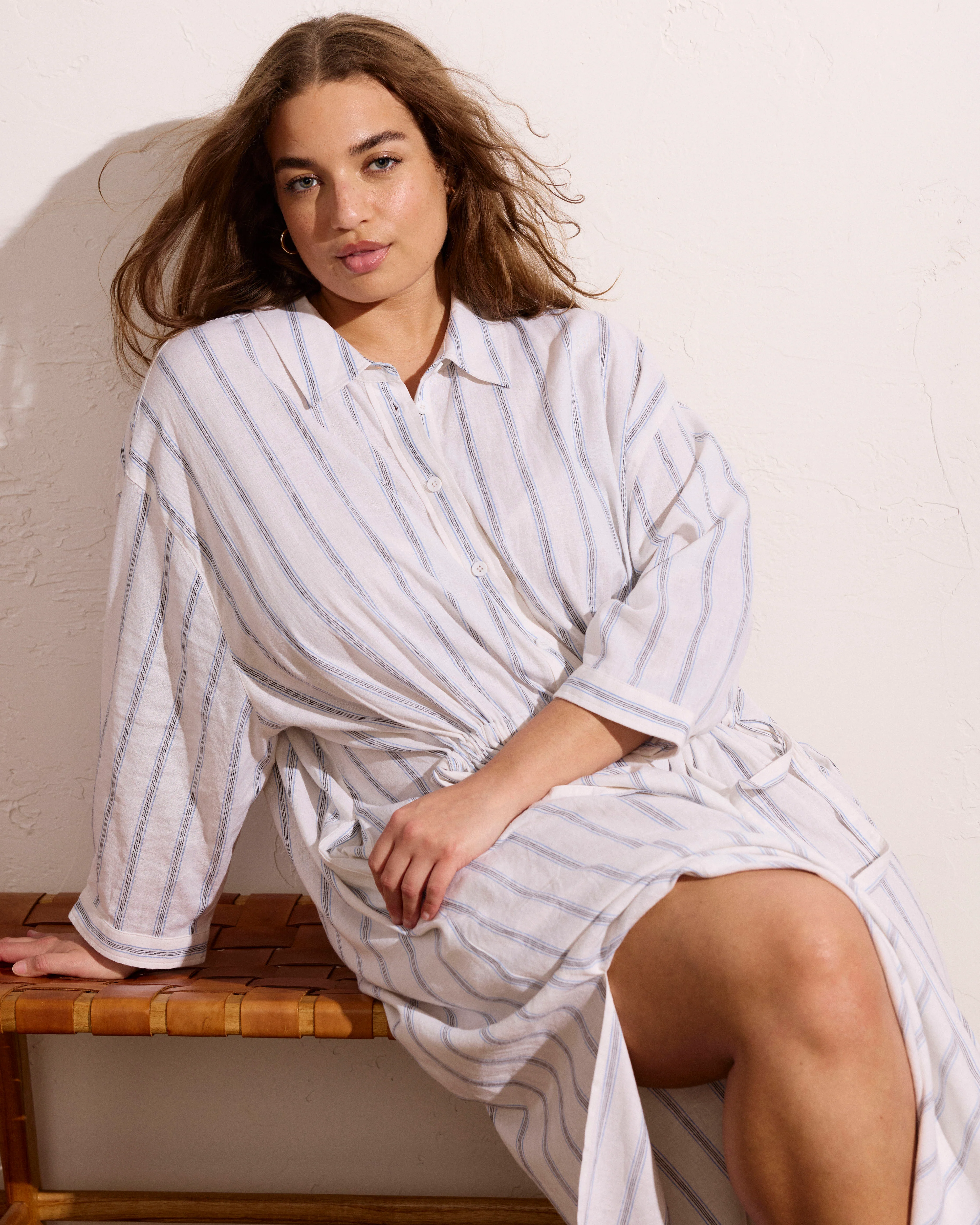 Paros Drawstring Linen Blend Shirtdress - Mayfair Stripe - Image 6
