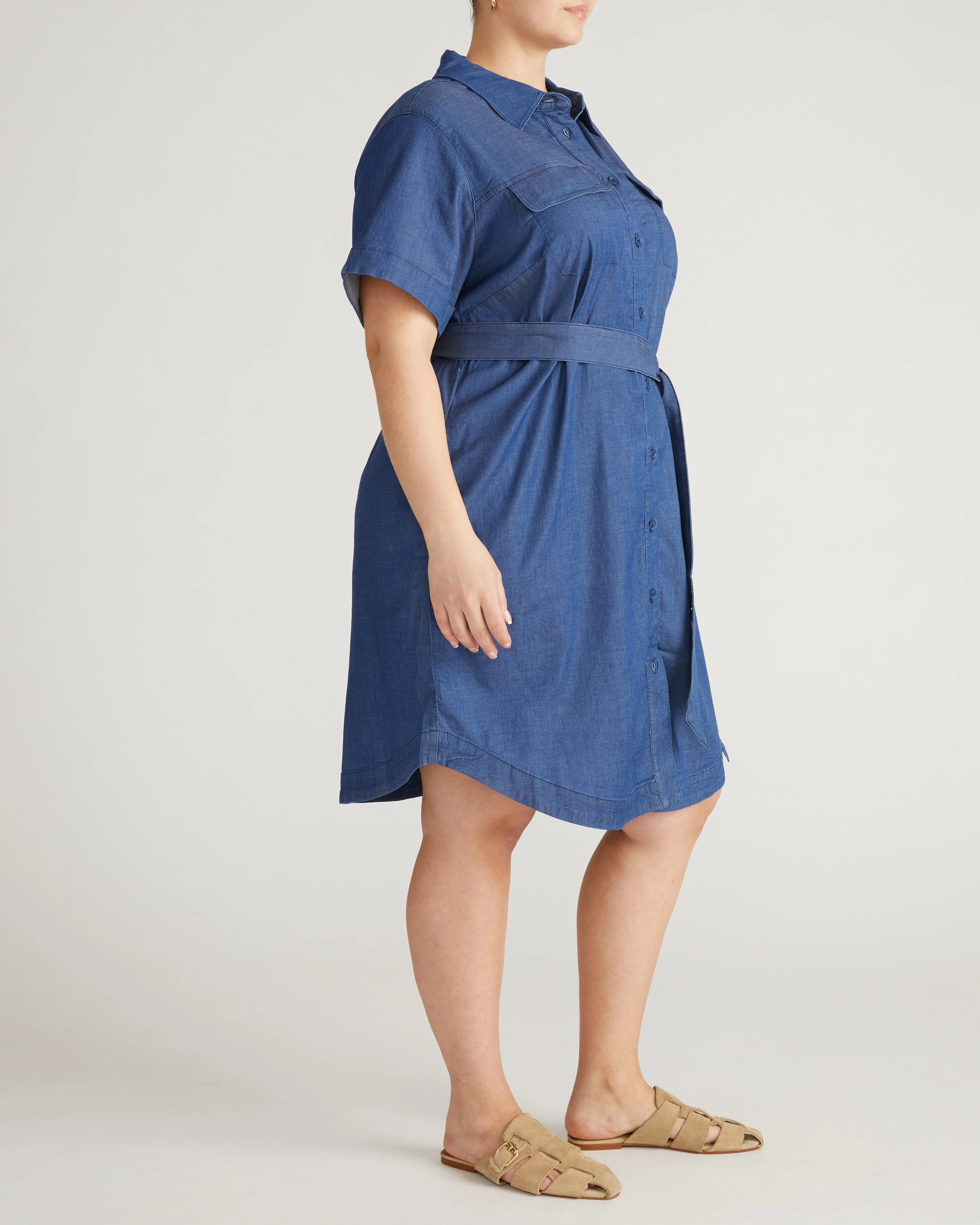 Perfect Tencel Chambray Short Sleeve Shirtdress - Midnight Blue - Image 4