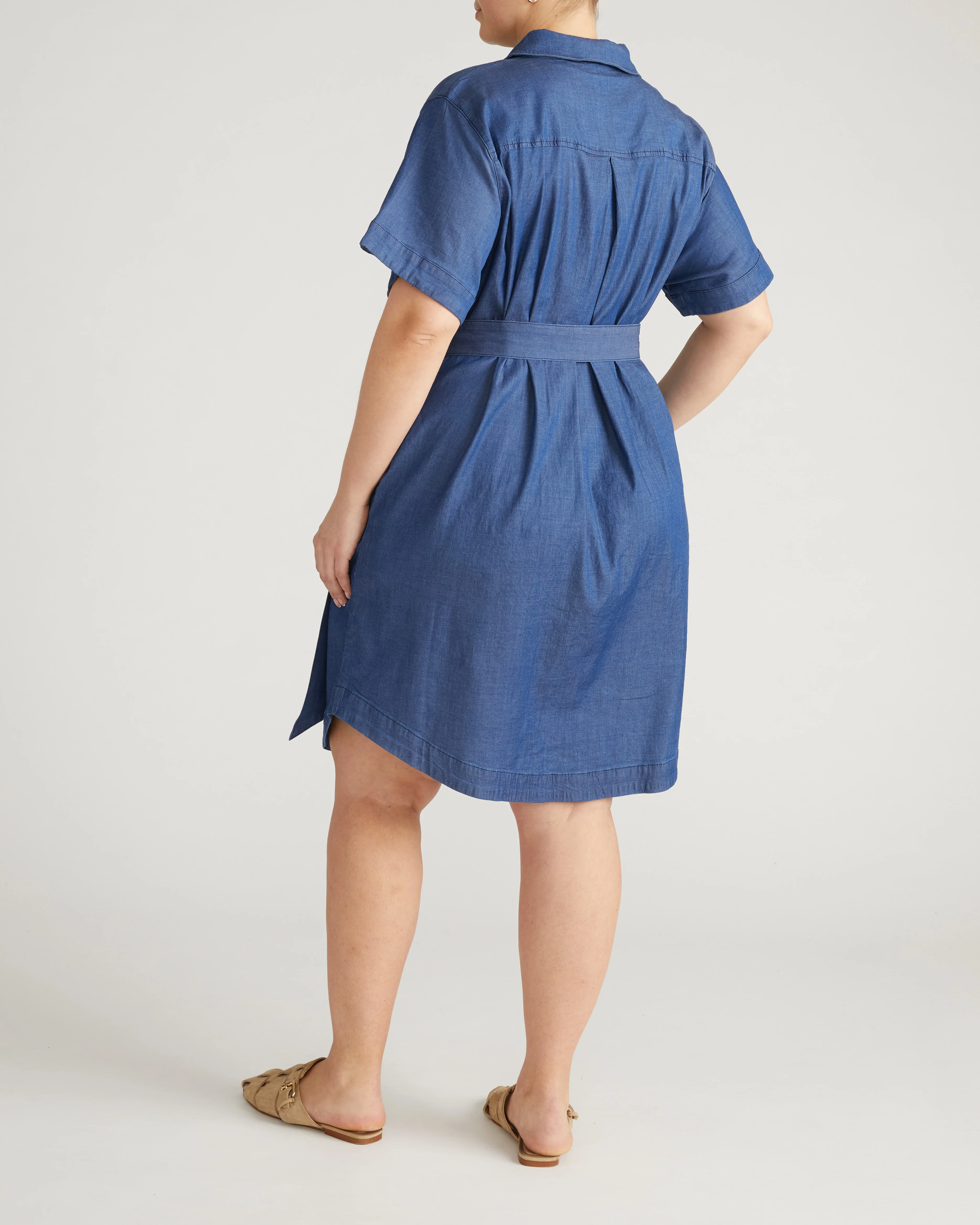 Perfect Tencel Chambray Short Sleeve Shirtdress - Midnight Blue - Image 5