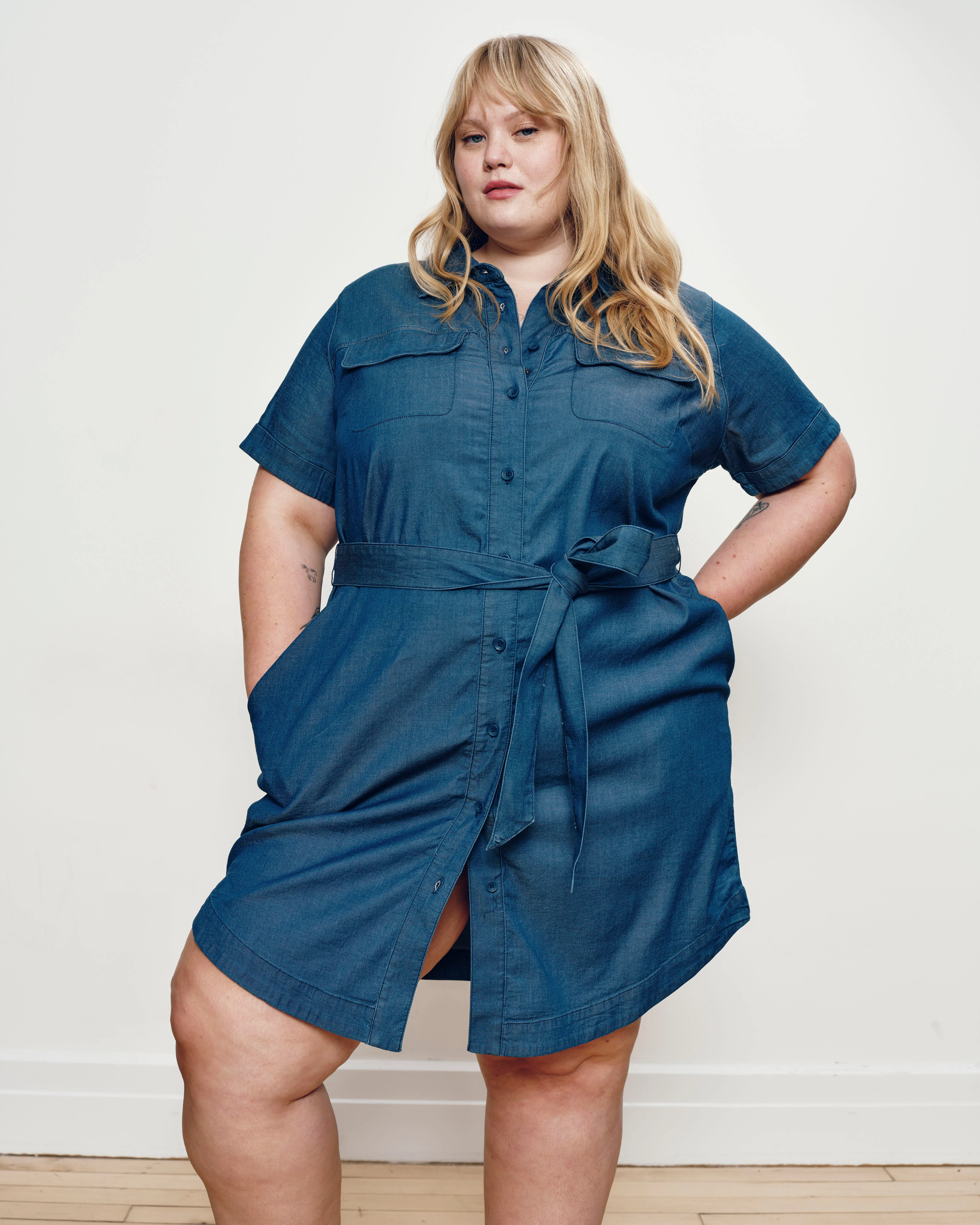 Perfect Tencel Chambray Short Sleeve Shirtdress - Midnight Blue - Image 6