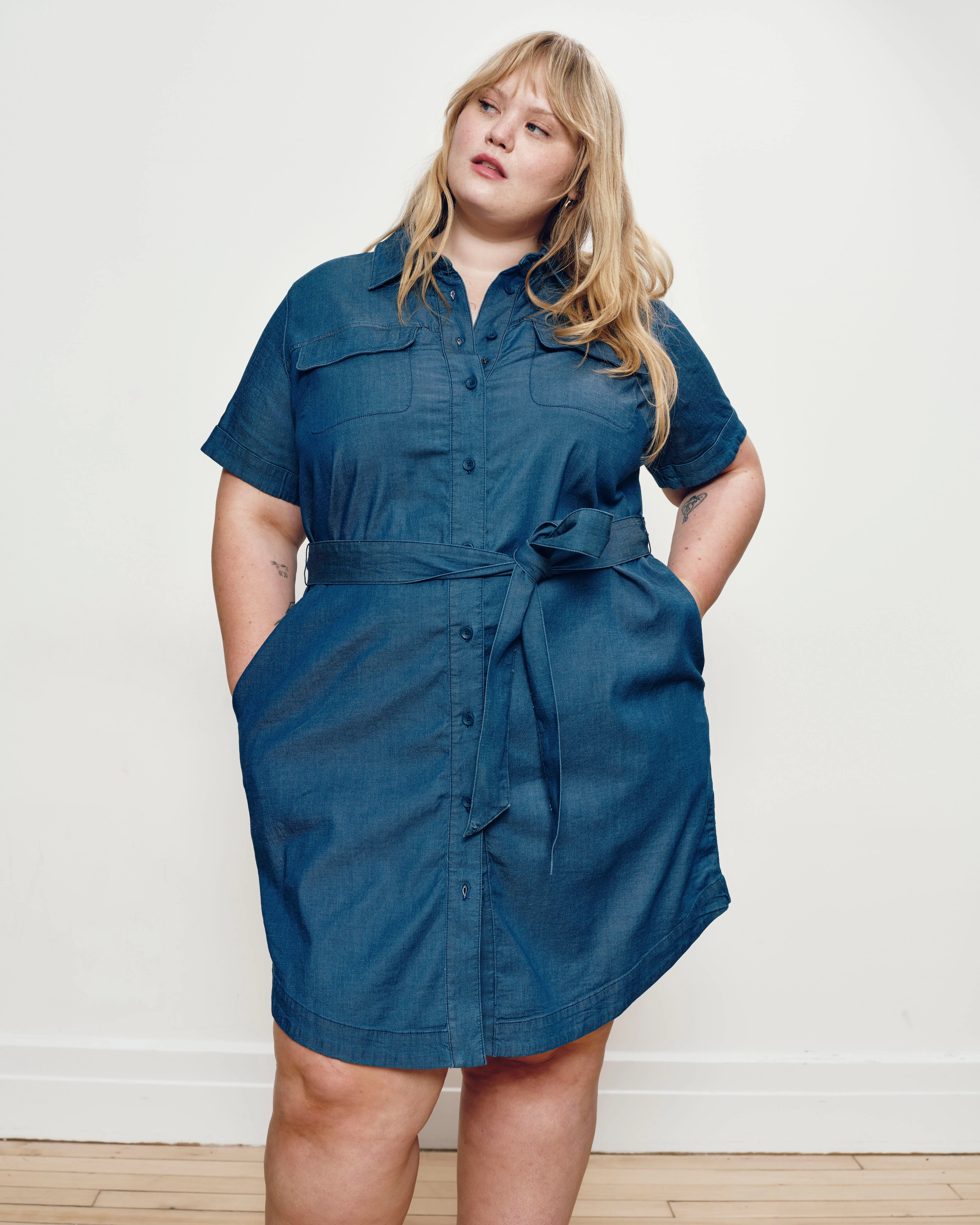 Perfect Tencel Chambray Short Sleeve Shirtdress - Midnight Blue - Image 7