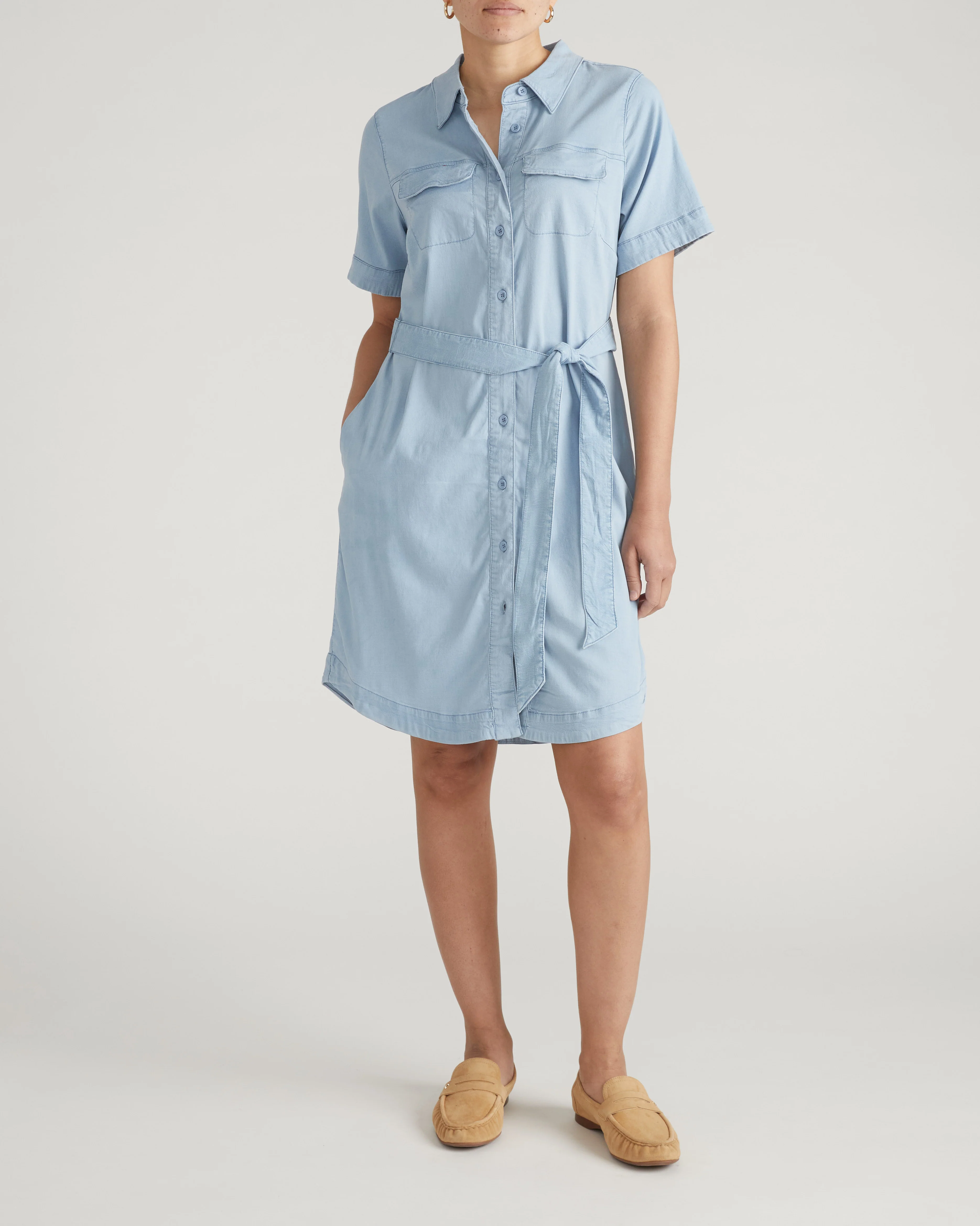 Perfect Tencel Chambray Short Sleeve Shirtdress - Morning Blue - Image 3