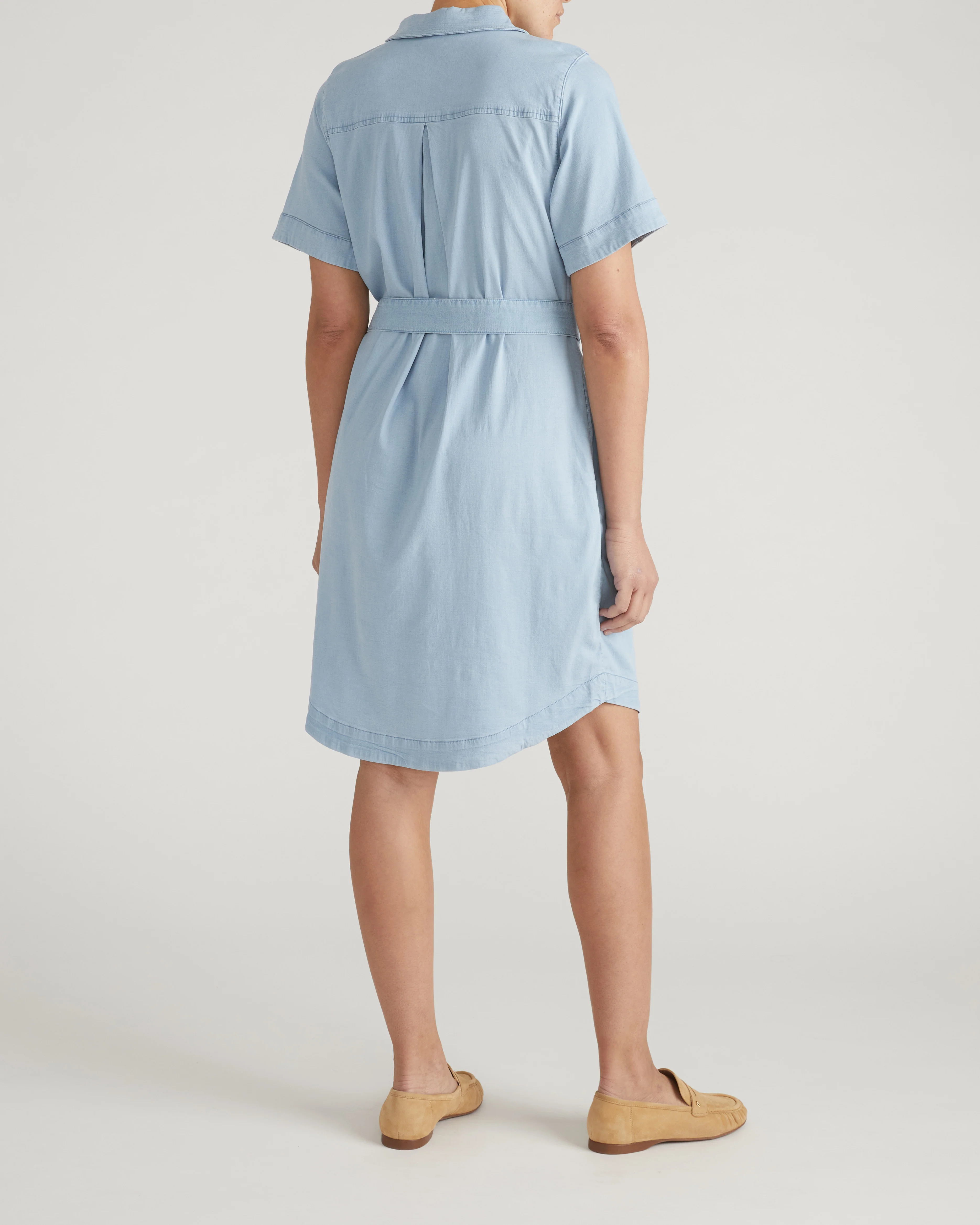 Perfect Tencel Chambray Short Sleeve Shirtdress - Morning Blue - Image 5