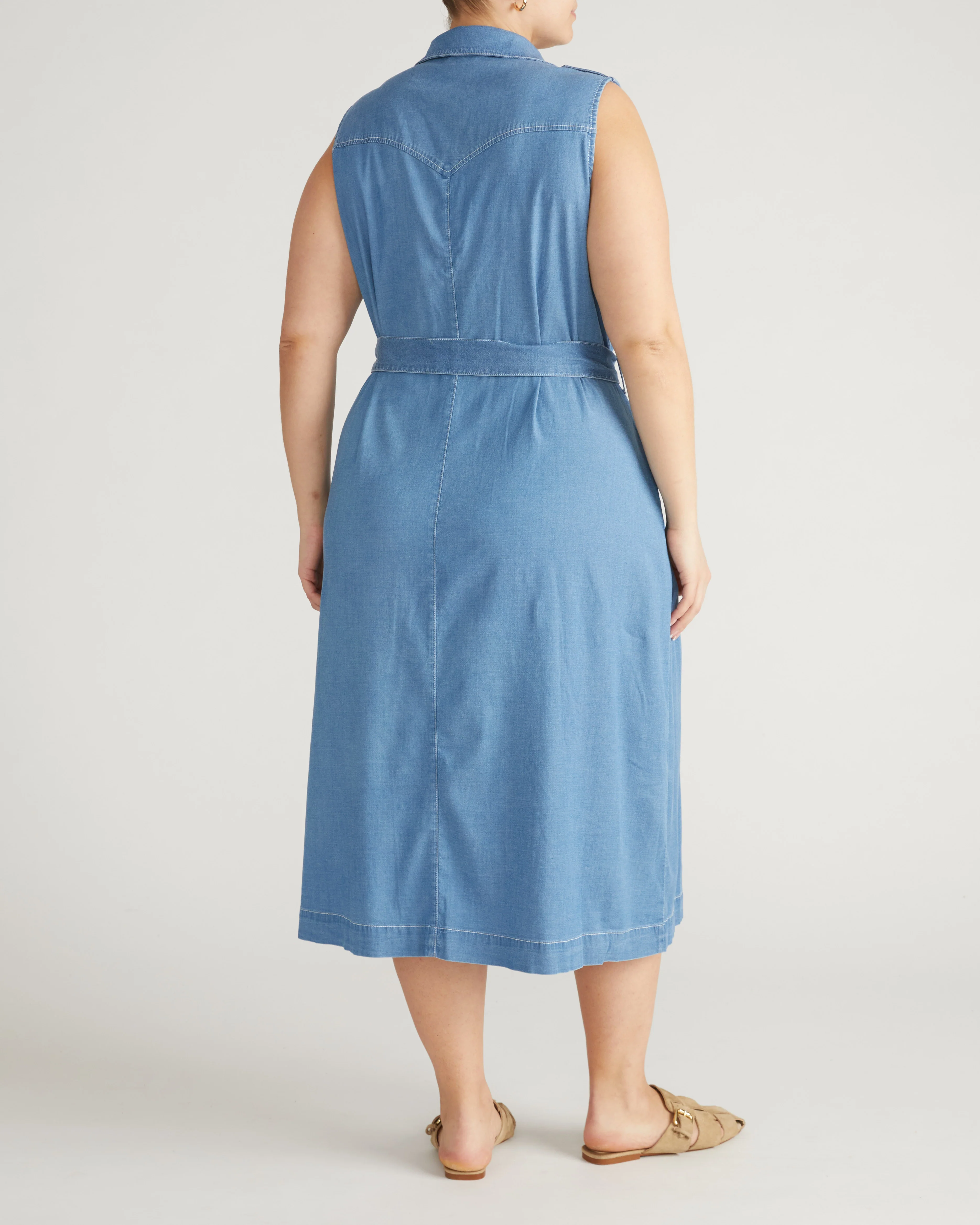 Perfect Tencel Chambray Sleeveless Savannah Shirtdress - Cove Blue - Image 5