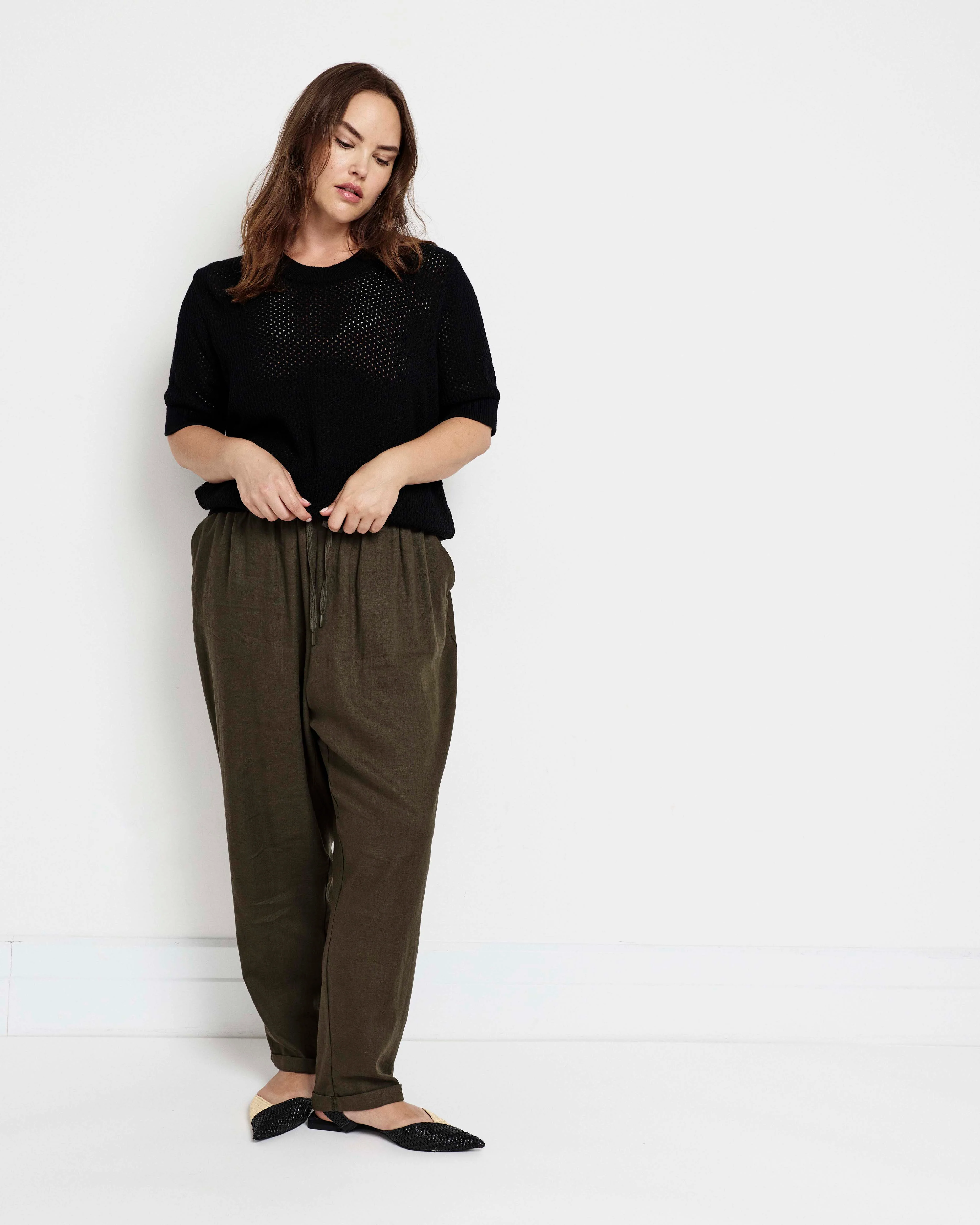 Positano Pointelle Mock Neck Sweater - Black - Image 3