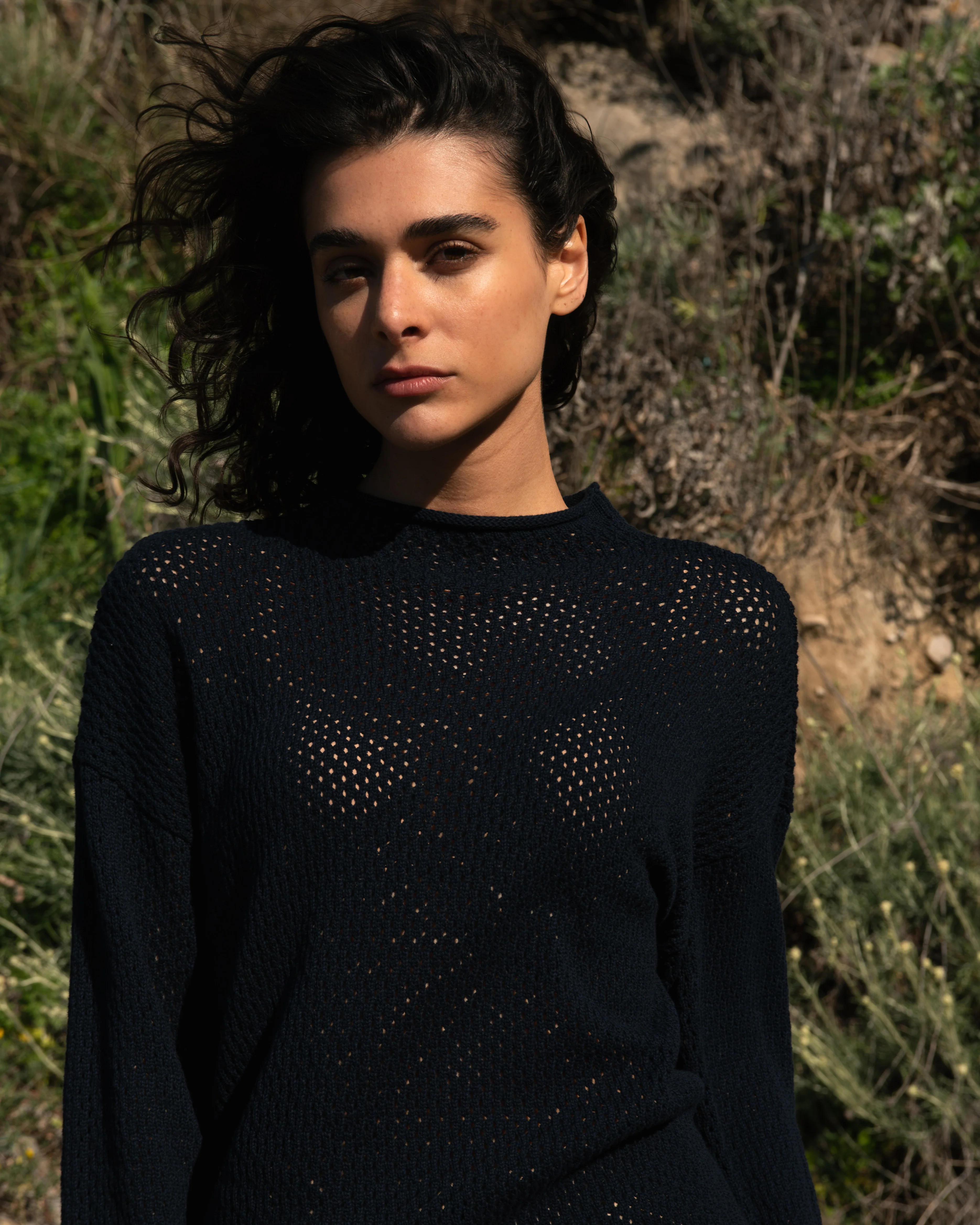 Positano Pointelle Mock Neck Sweater - Black - Image 4