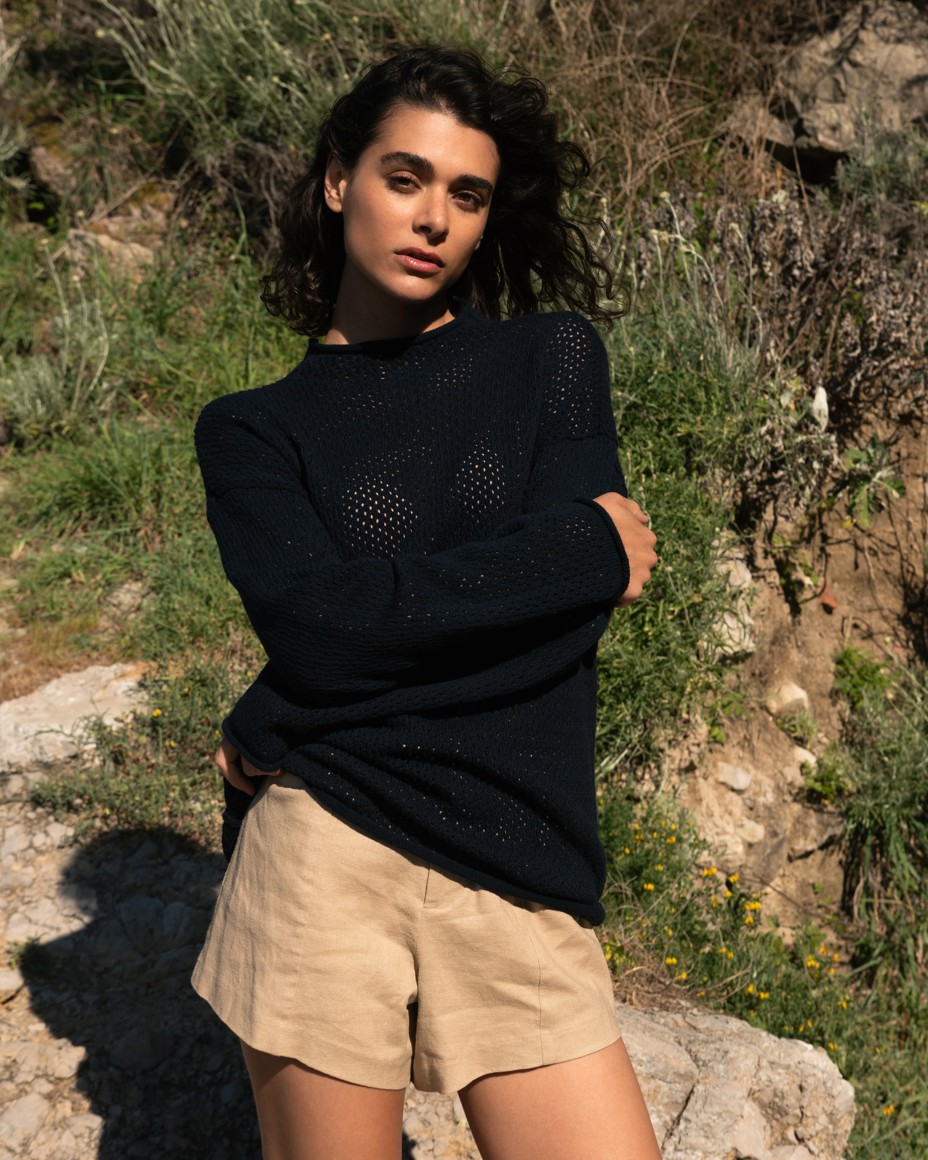 Positano Pointelle Mock Neck Sweater - Black - Image 5
