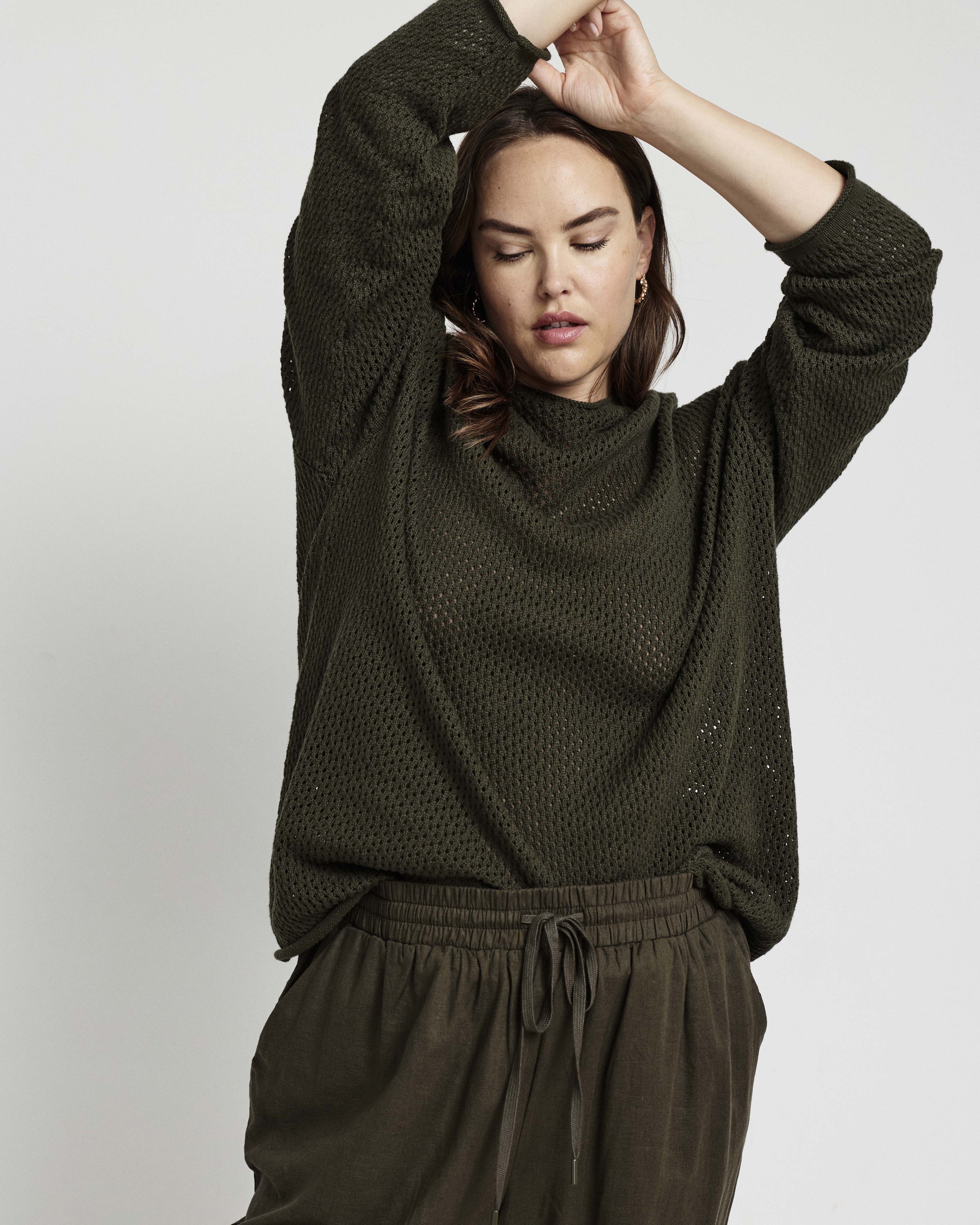 Positano Pointelle Mock Neck Sweater - Camo - Image 3