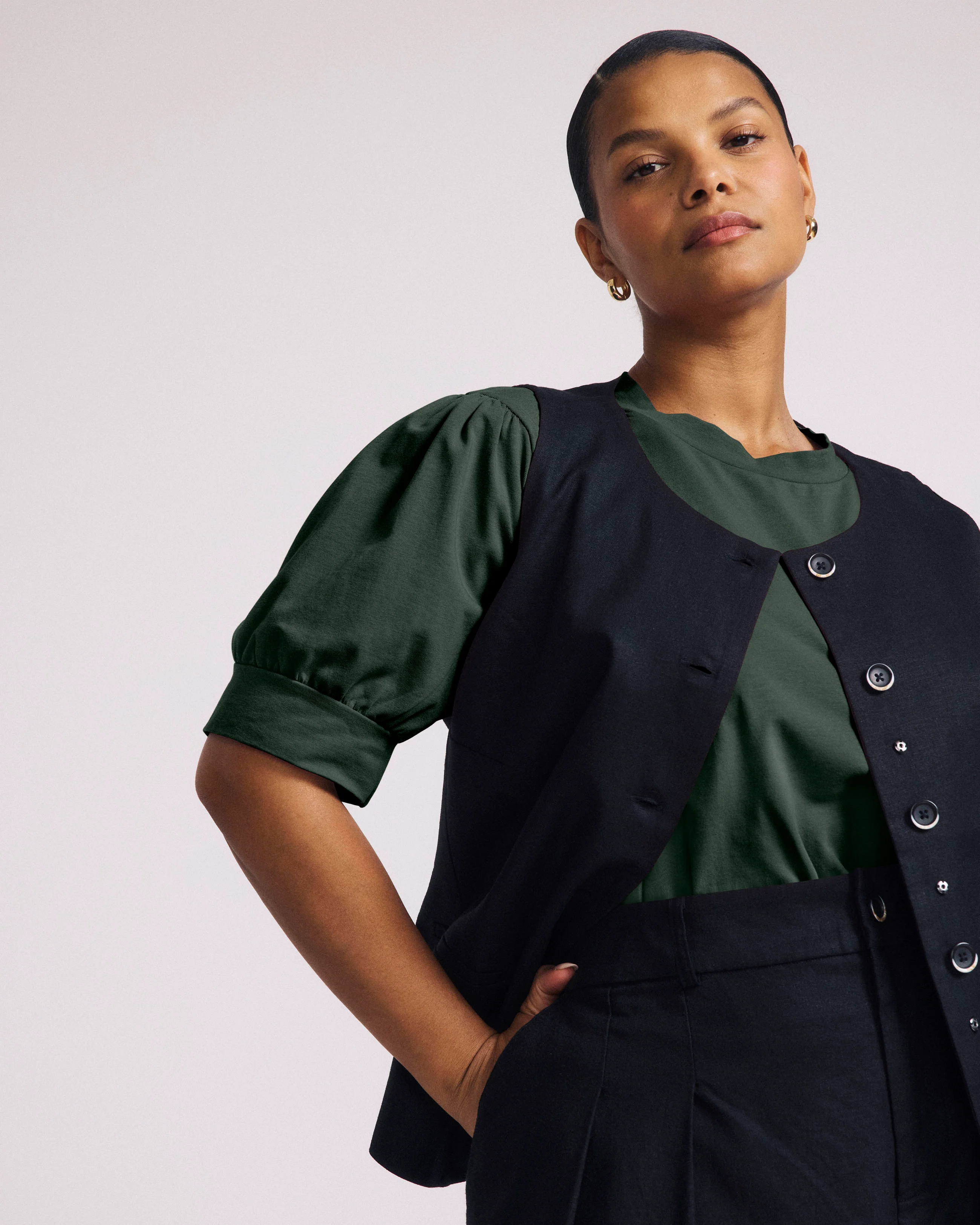 Pouf Sleeve Tee - Forest Green