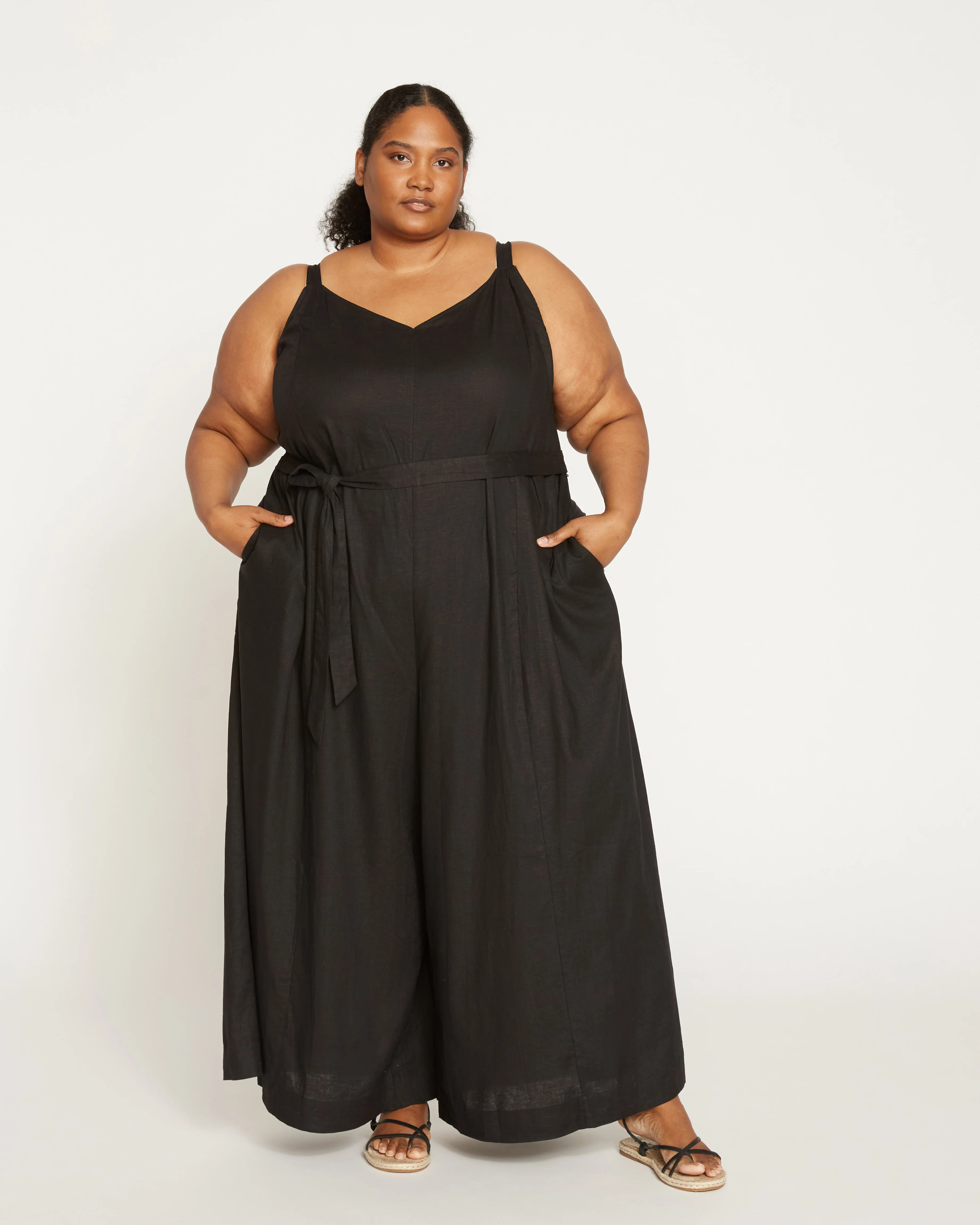 Promenade Linen Blend Jumpsuit - Black - Image 4
