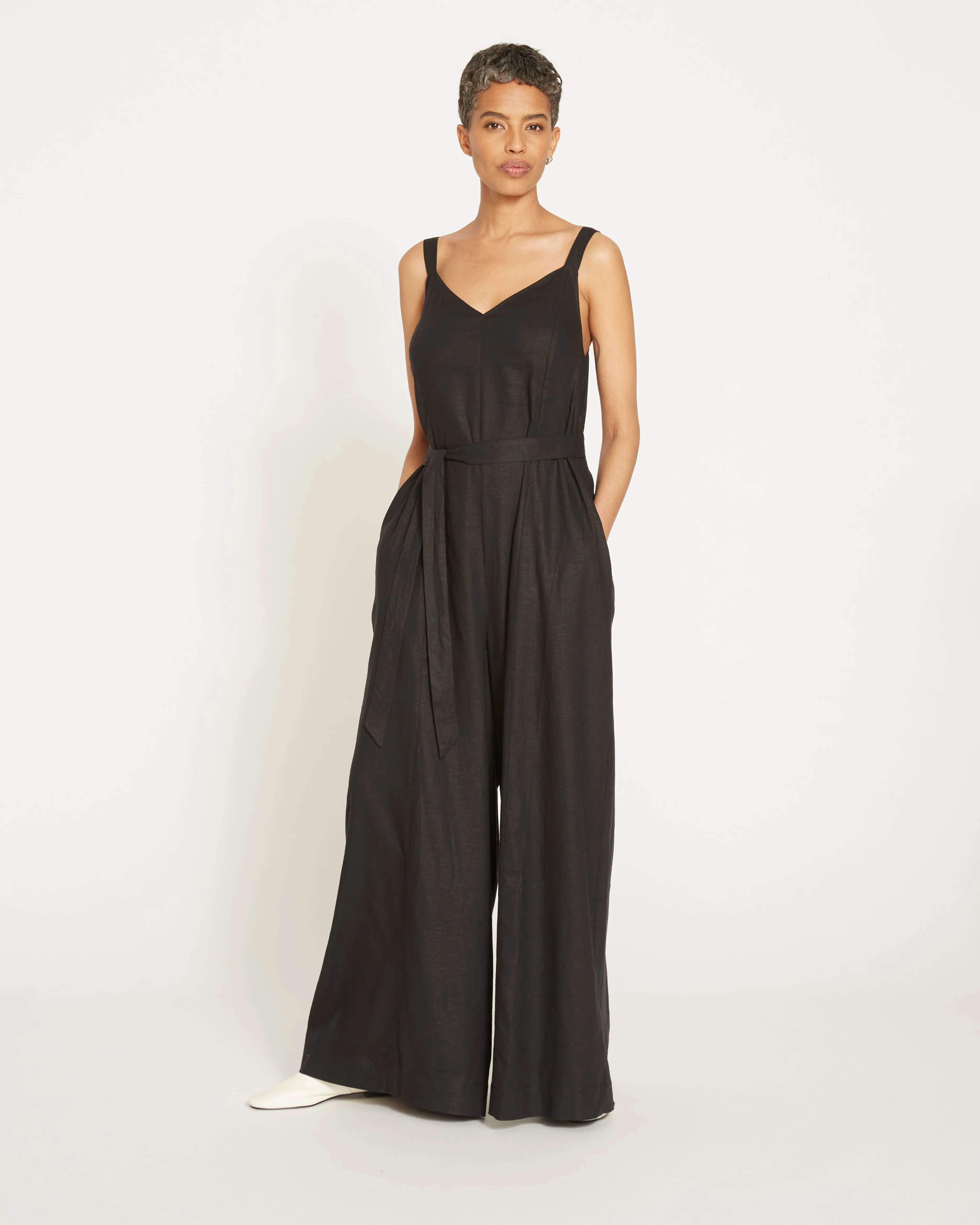 Promenade Linen Blend Jumpsuit - Black - Image 5