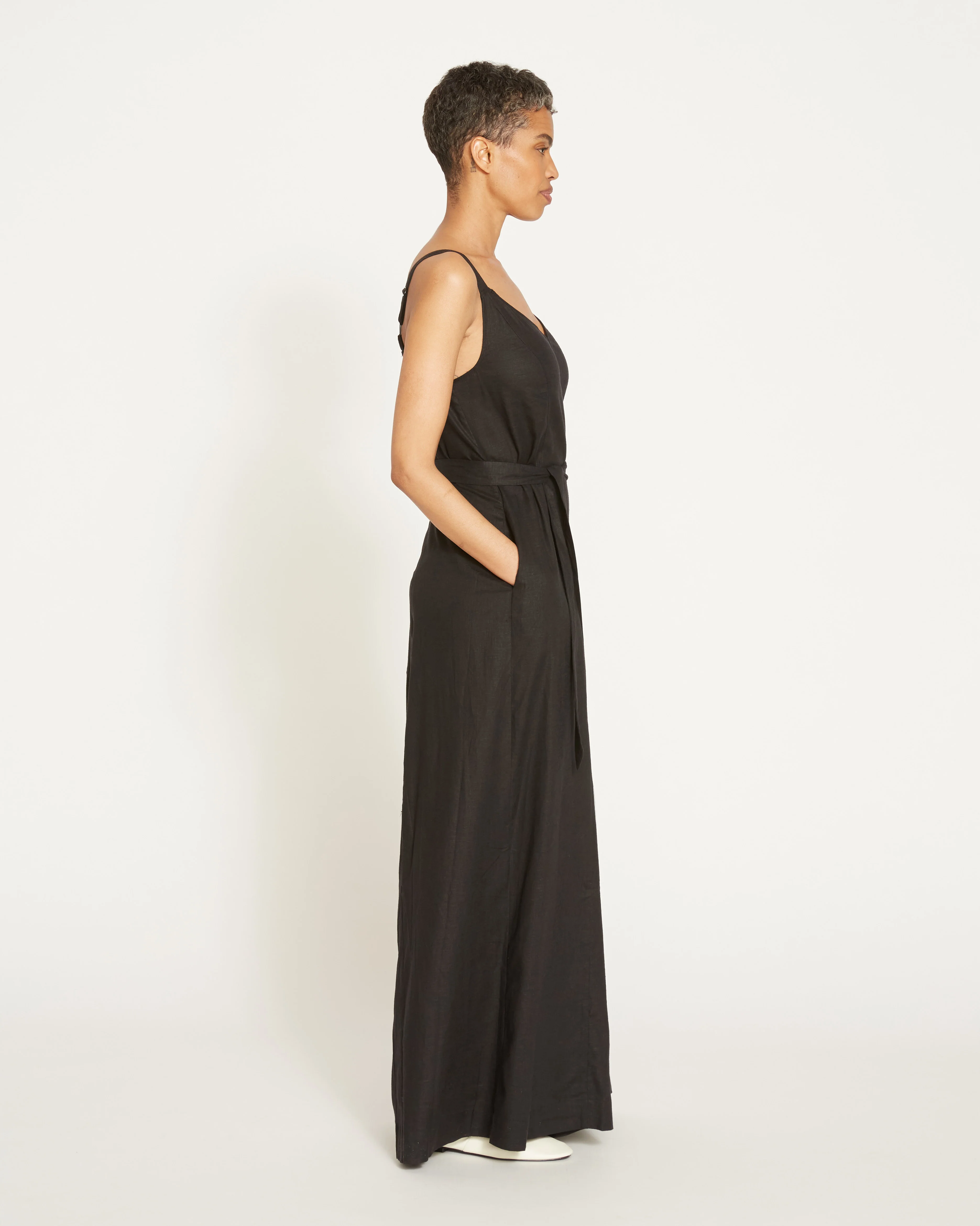 Promenade Linen Blend Jumpsuit - Black - Image 6