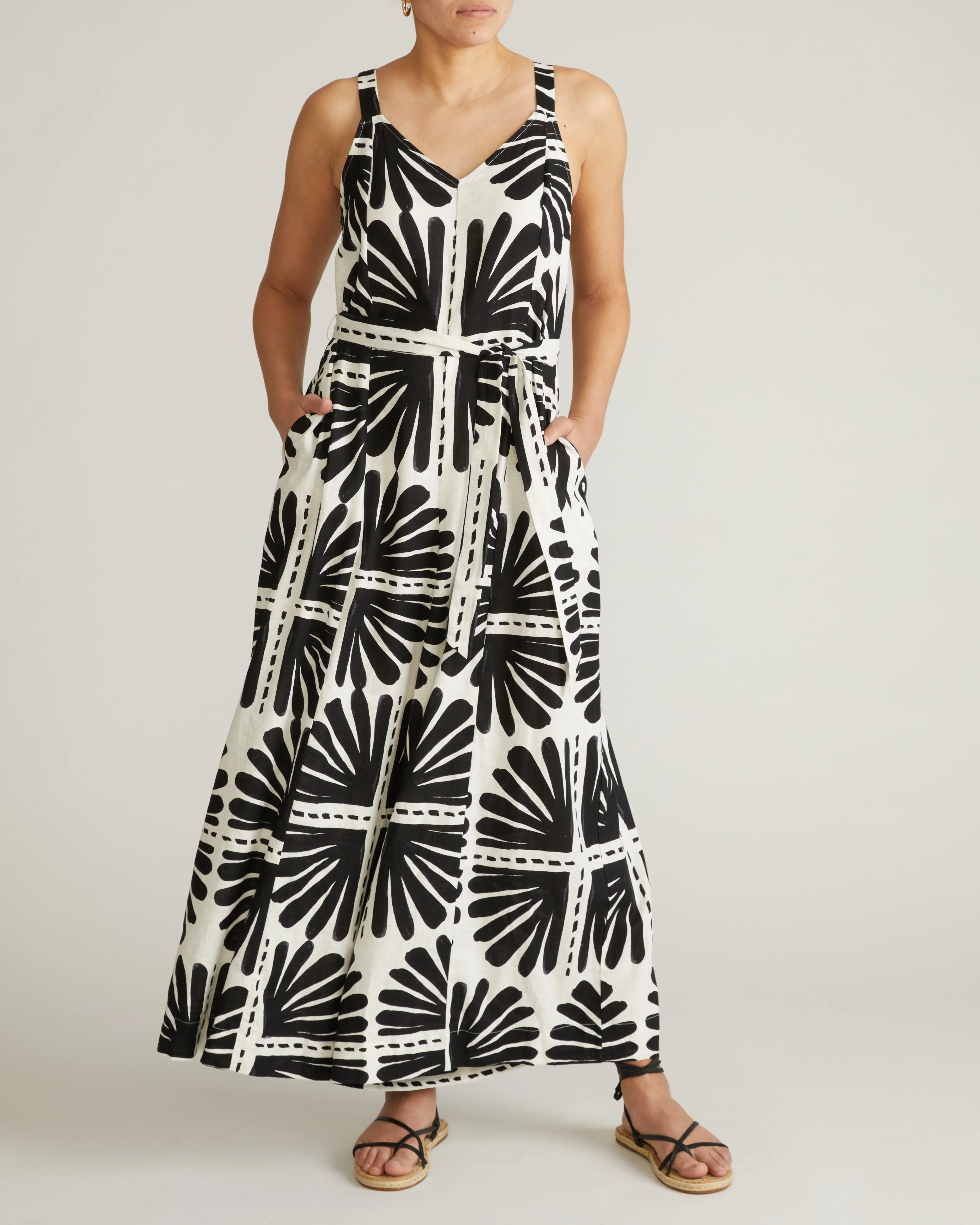 Promenade Linen Blend Jumpsuit - Ink Bloom Print - Image 4