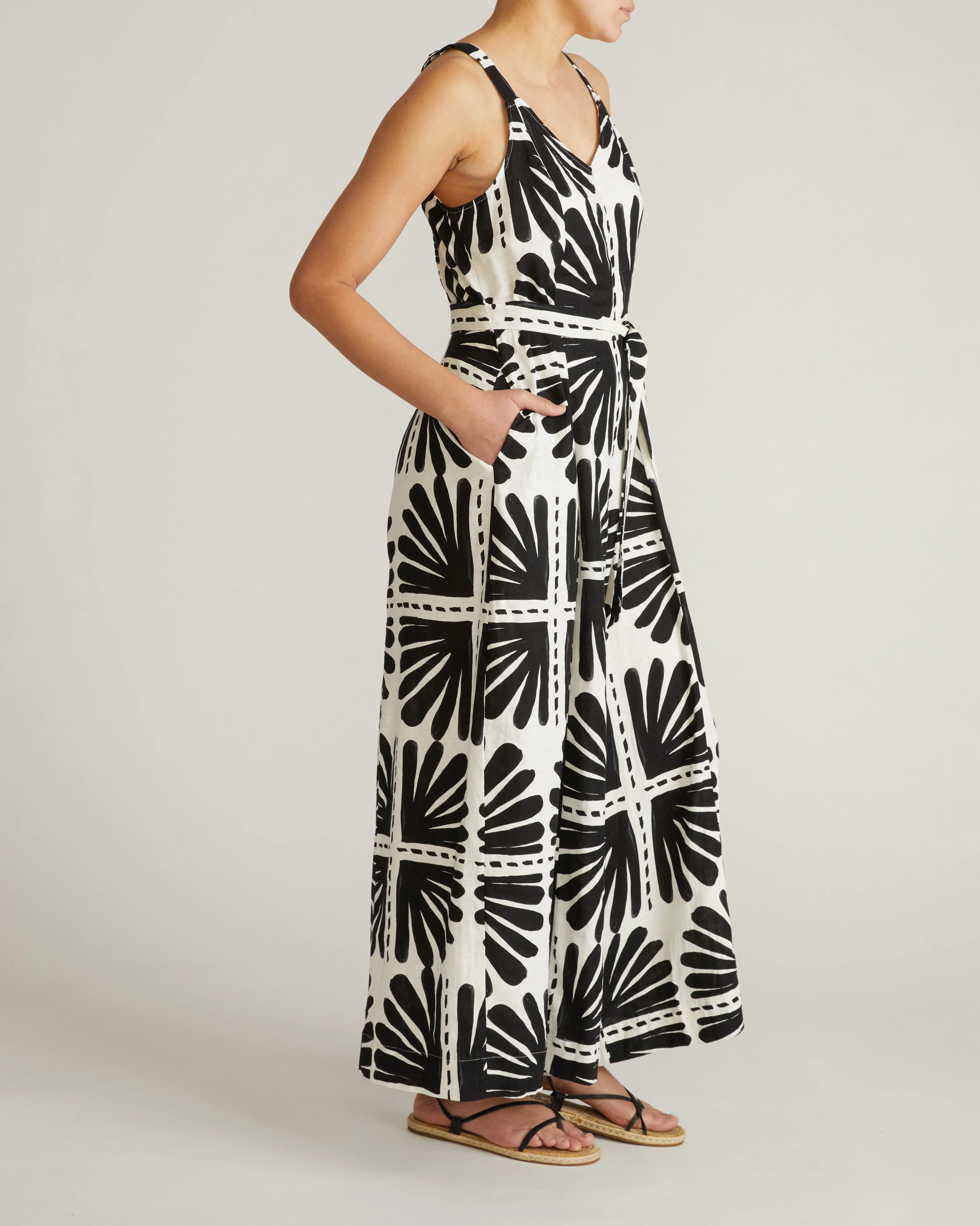 Promenade Linen Blend Jumpsuit - Ink Bloom Print - Image 5