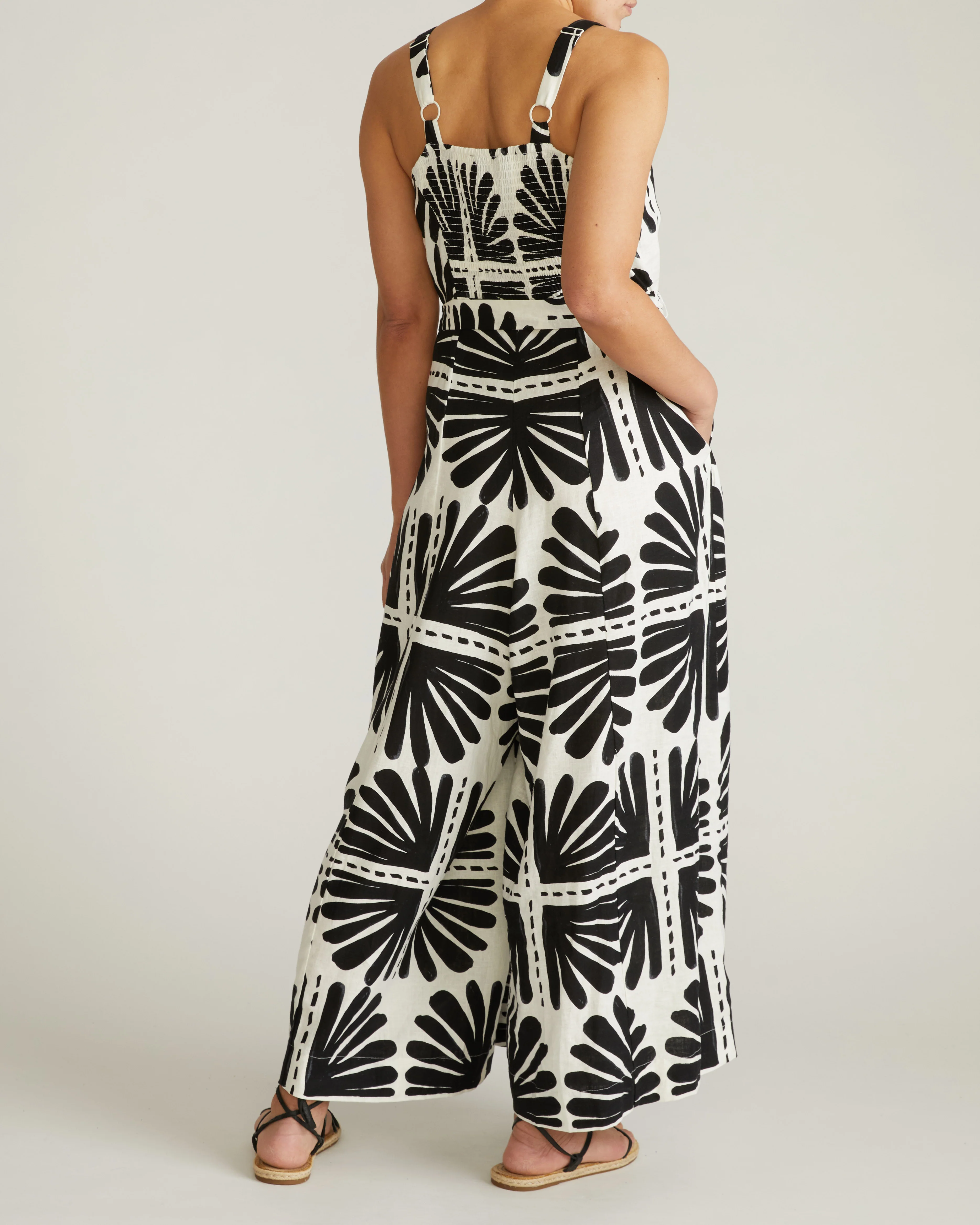 Promenade Linen Blend Jumpsuit - Ink Bloom Print - Image 6