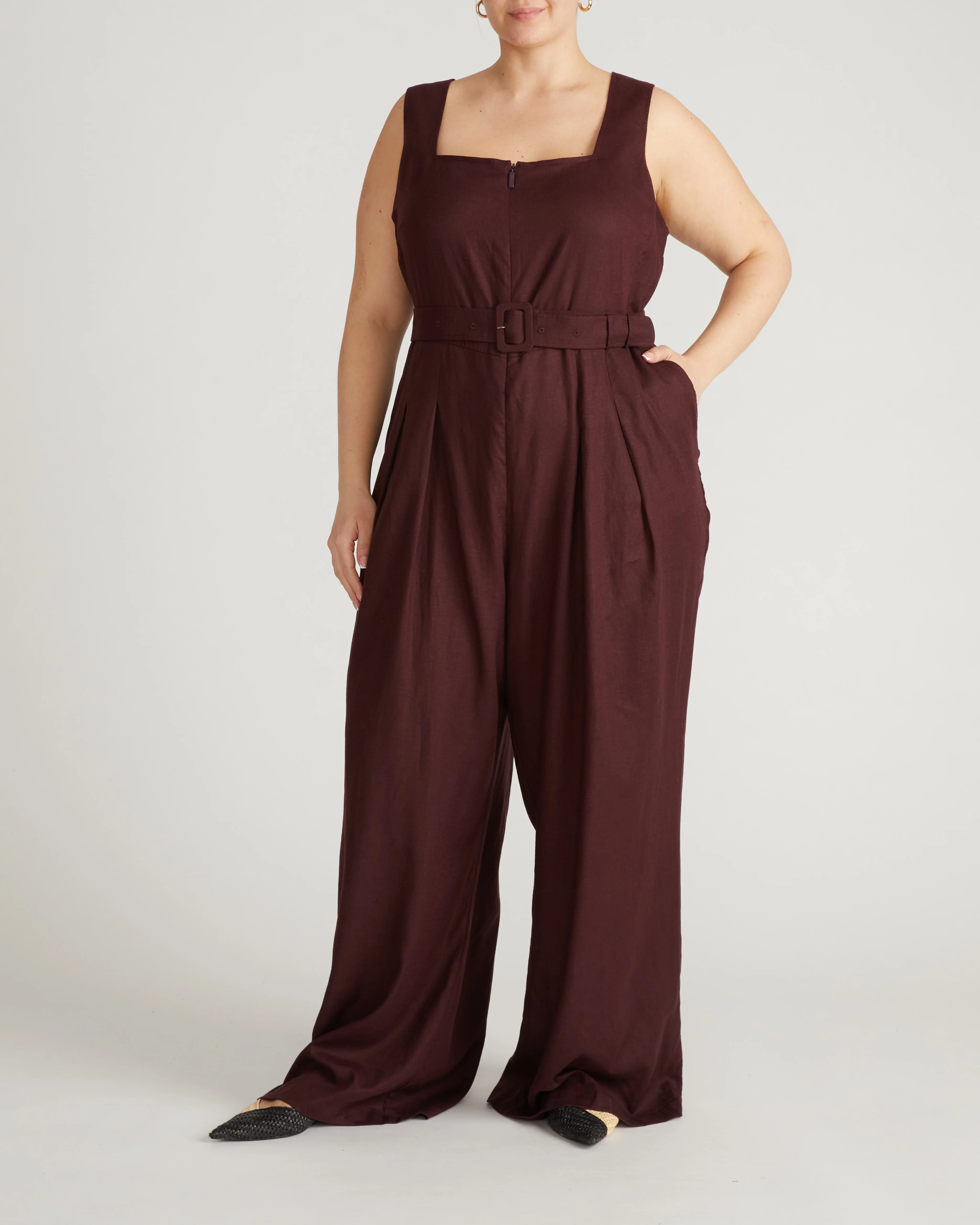 Rania Belted Linen Blend Jumpsuit - Brulee - Image 4