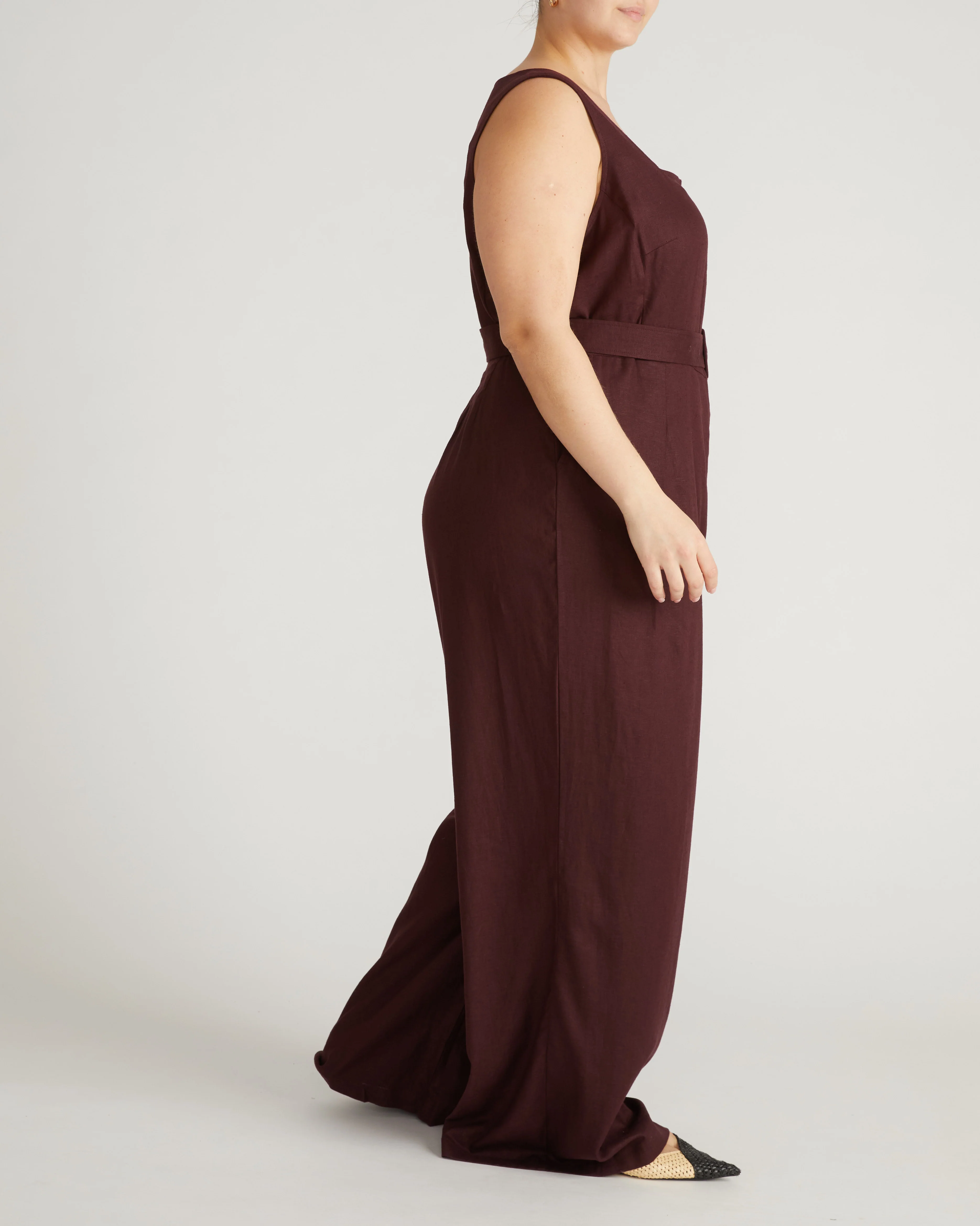 Rania Belted Linen Blend Jumpsuit - Brulee - Image 5