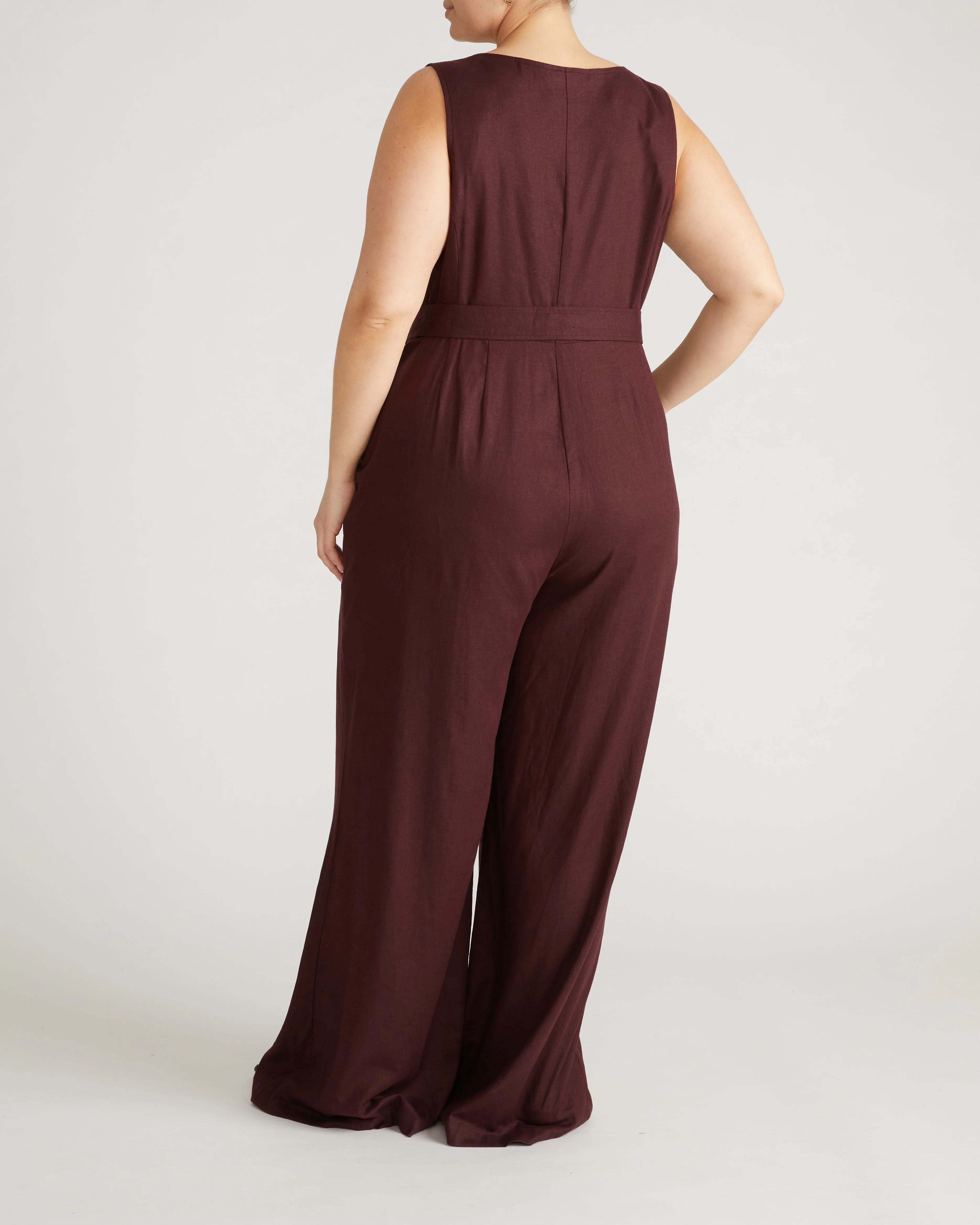 Rania Belted Linen Blend Jumpsuit - Brulee - Image 6