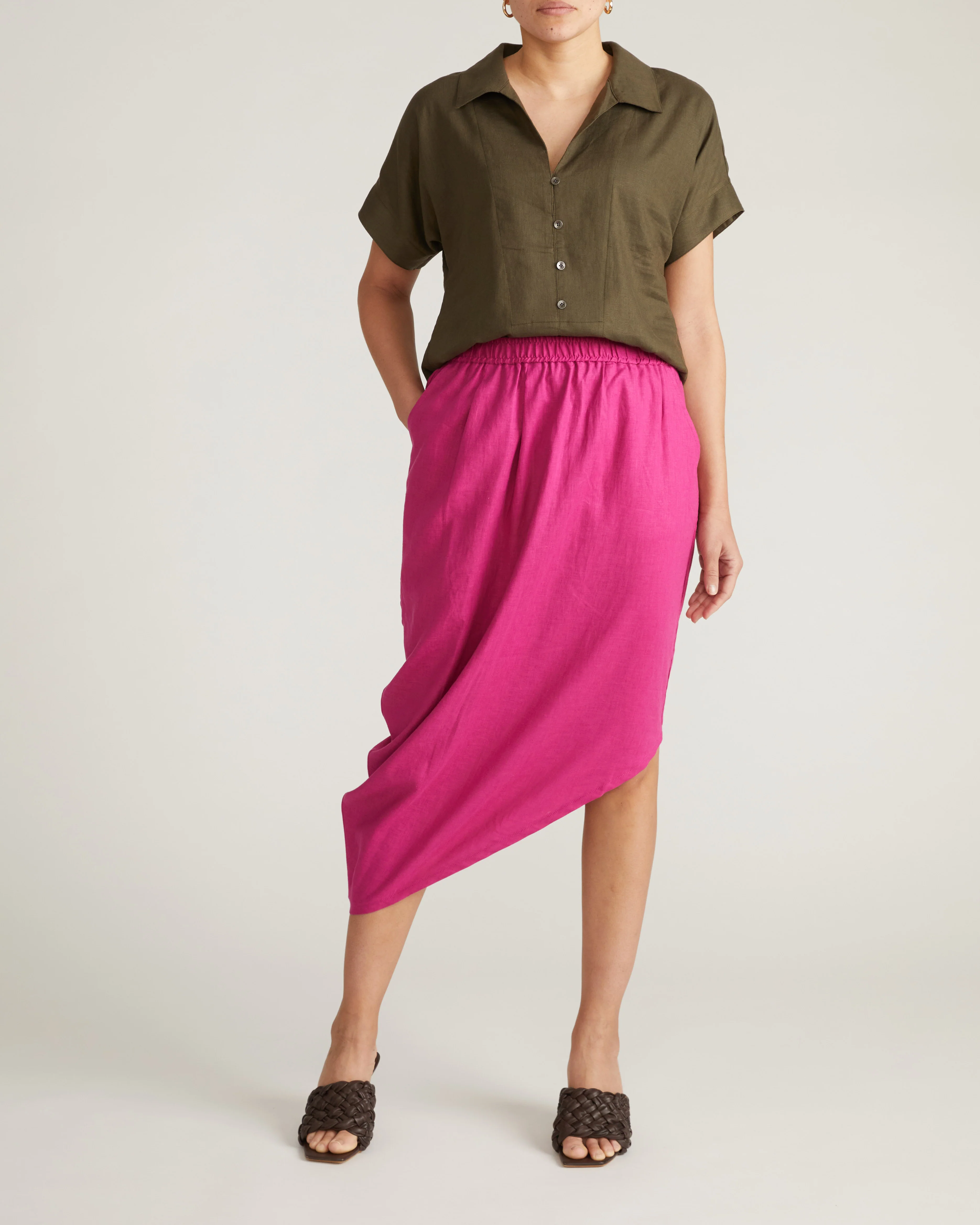 Sandy Short Sleeve Stretch Linen Blend Shirt - Camo - Image 4