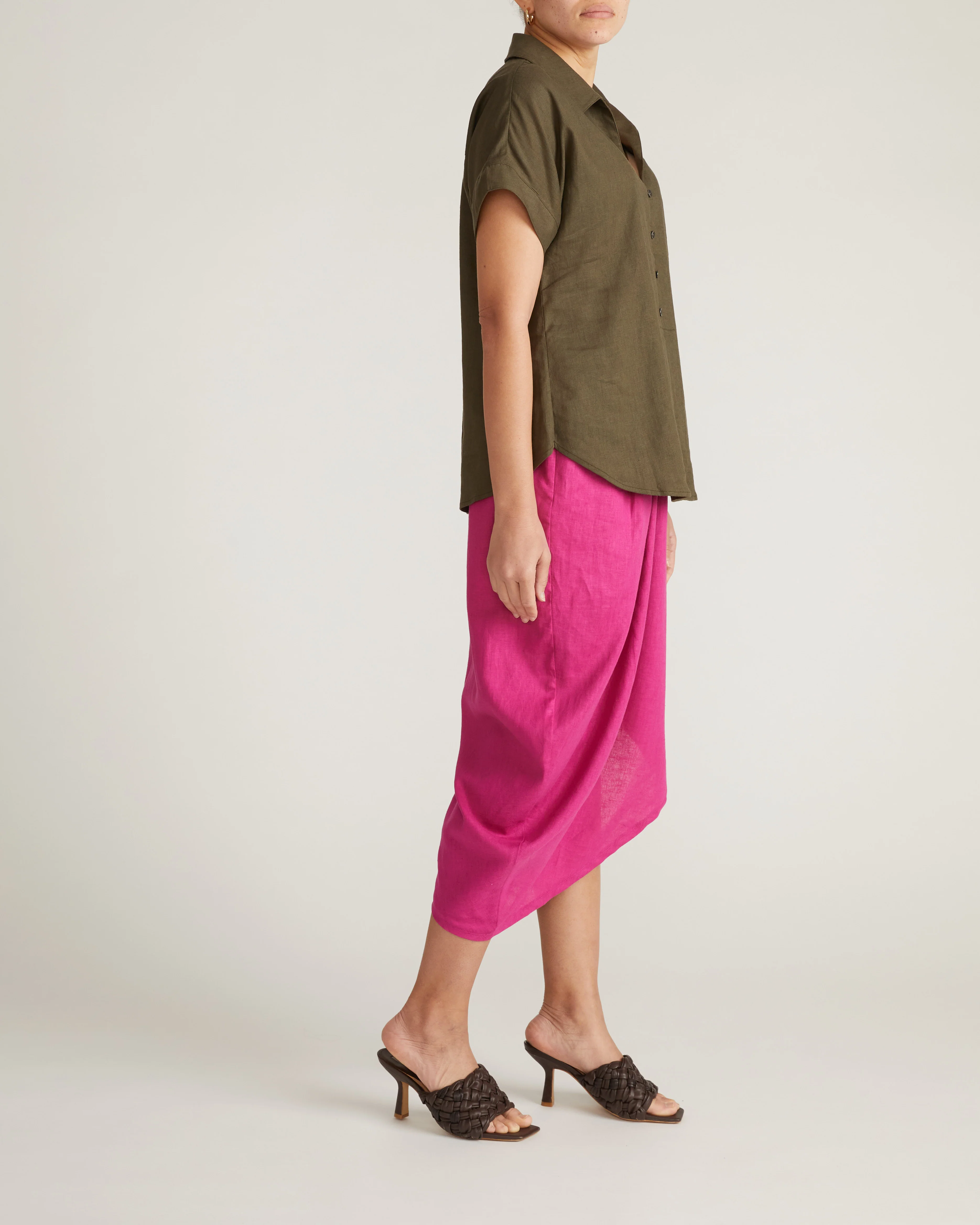 Sandy Short Sleeve Stretch Linen Blend Shirt - Camo - Image 5
