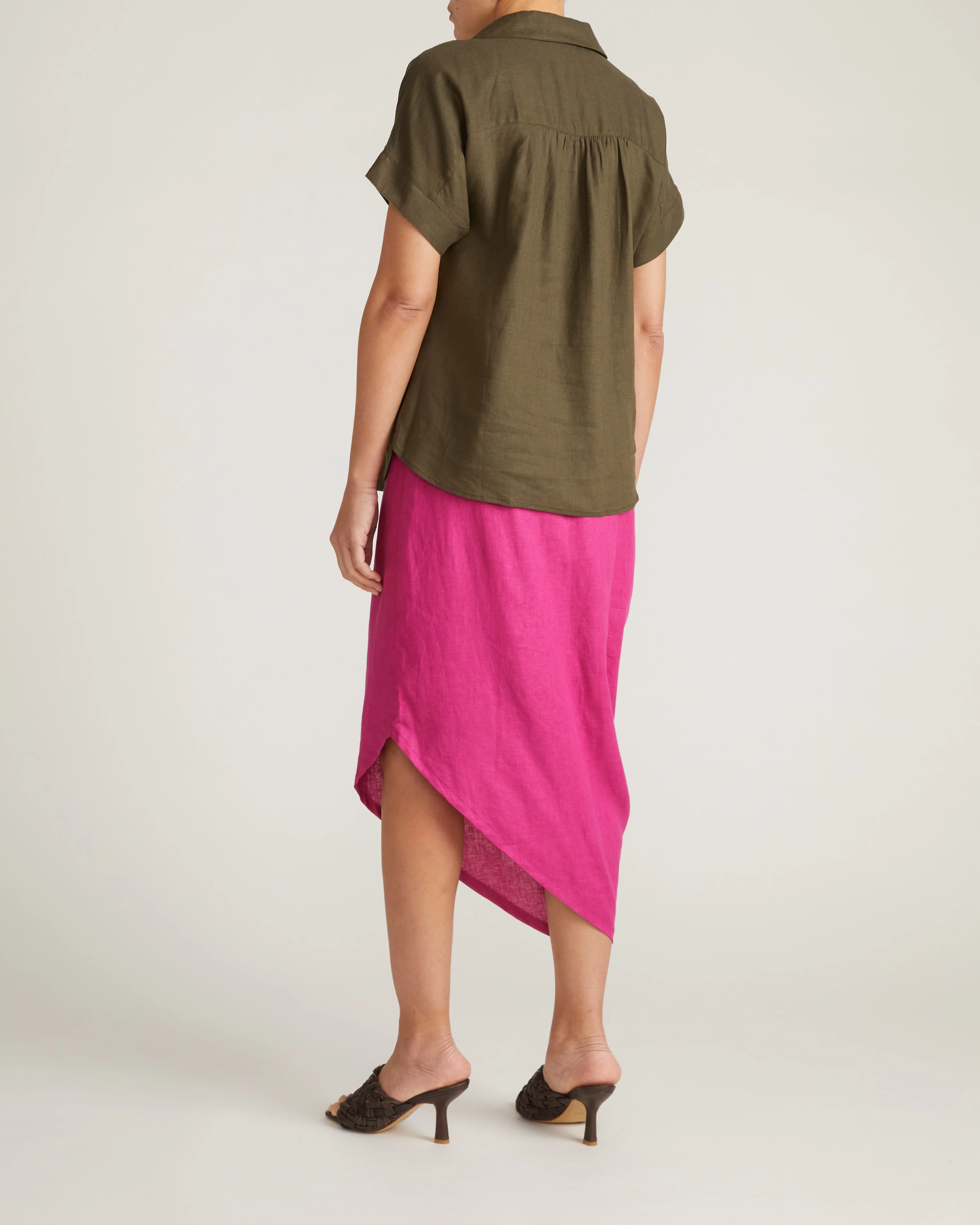 Sandy Short Sleeve Stretch Linen Blend Shirt - Camo - Image 6