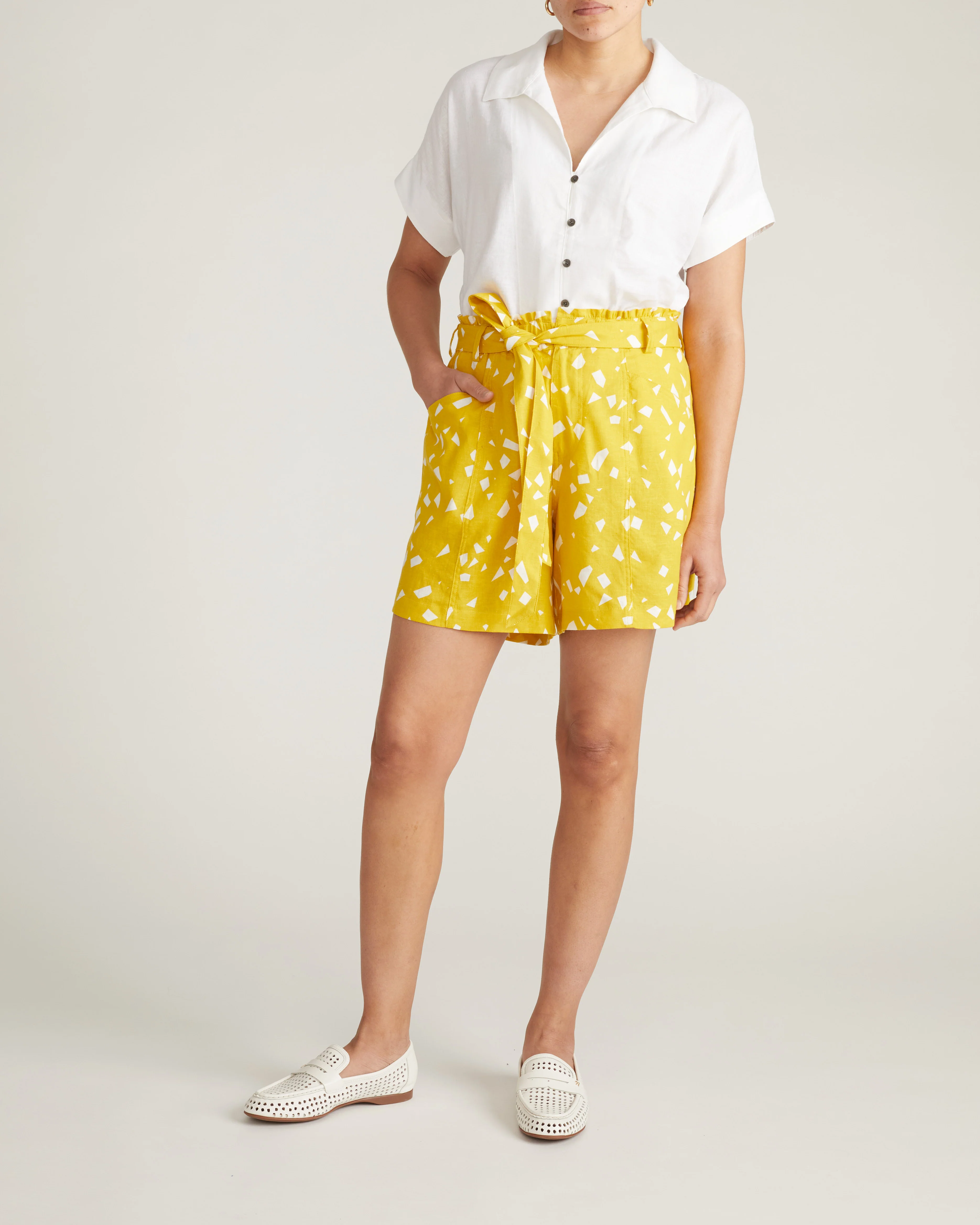 Sandy Short Sleeve Stretch Linen Blend Shirt - White - Image 3