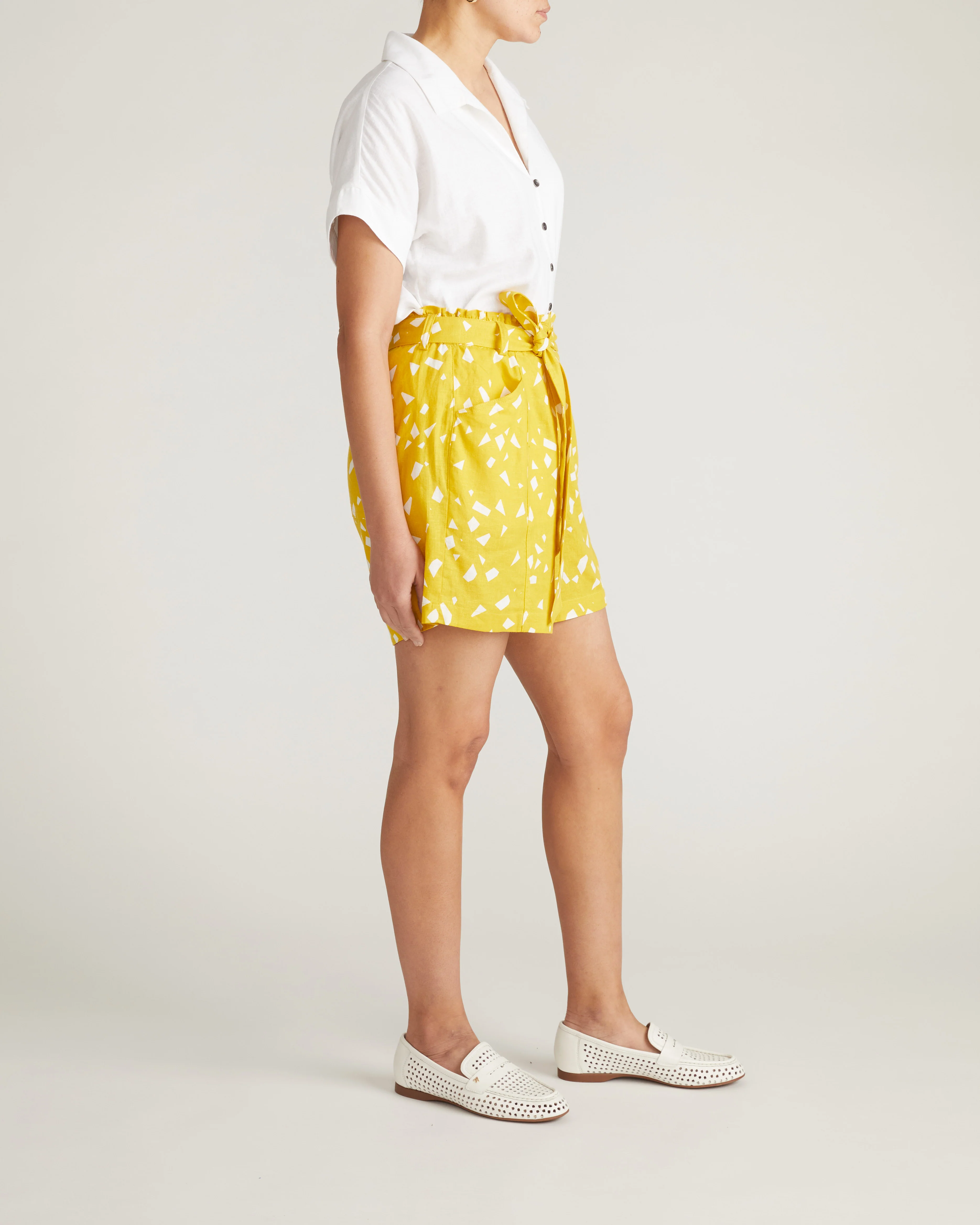 Sandy Short Sleeve Stretch Linen Blend Shirt - White - Image 4