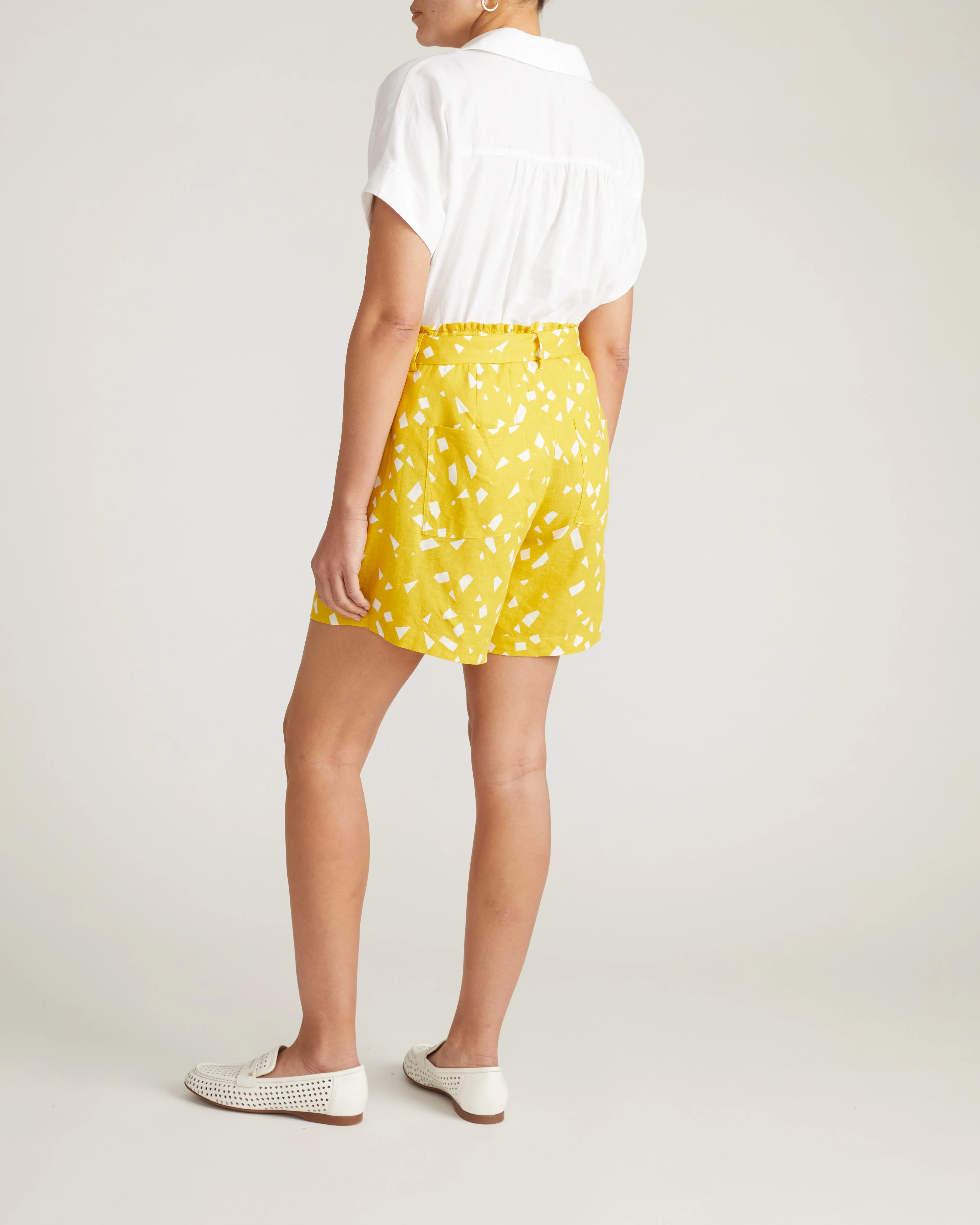 Sandy Short Sleeve Stretch Linen Blend Shirt - White - Image 5
