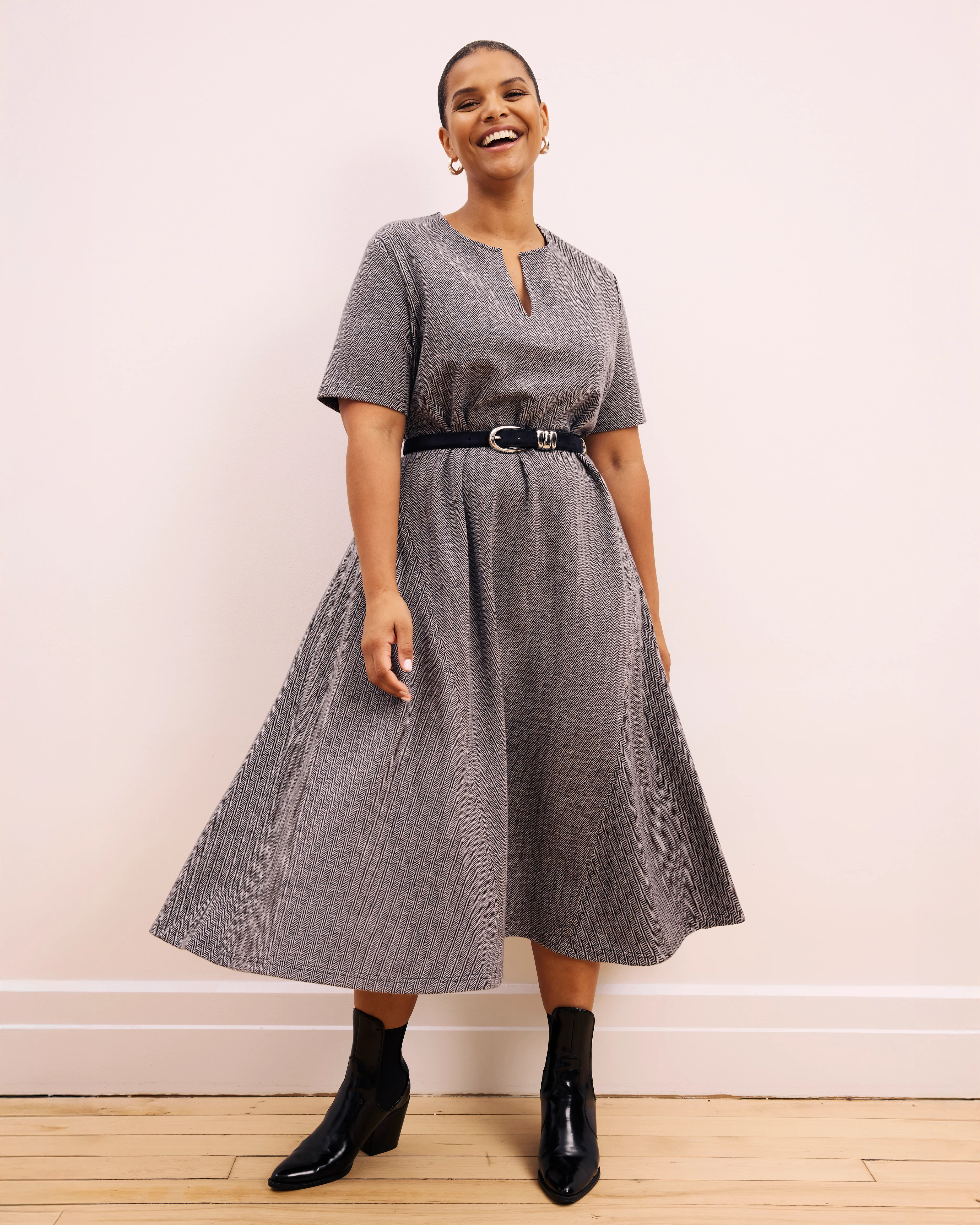 Saskia Ponte Dress - Herringbone Tweed