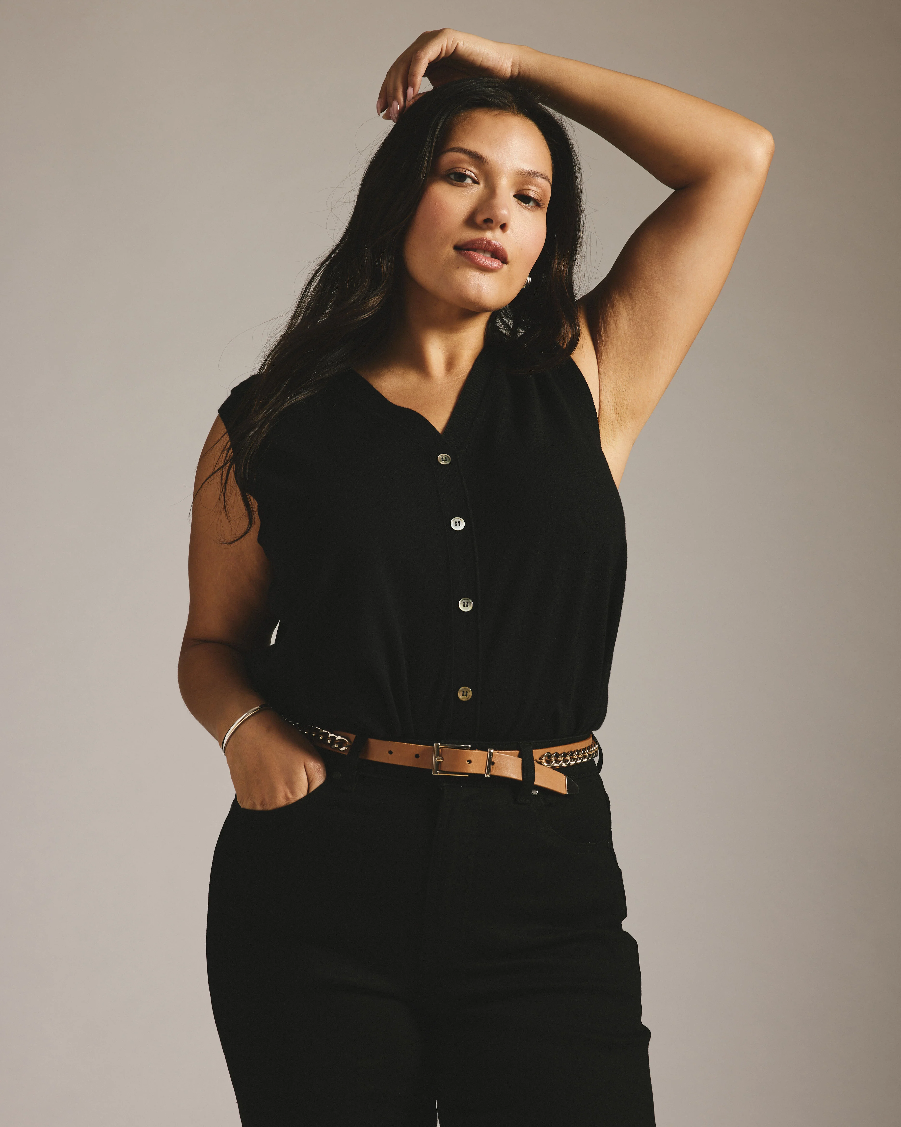 Savvy Fine Knit Cardigan Vest - Black