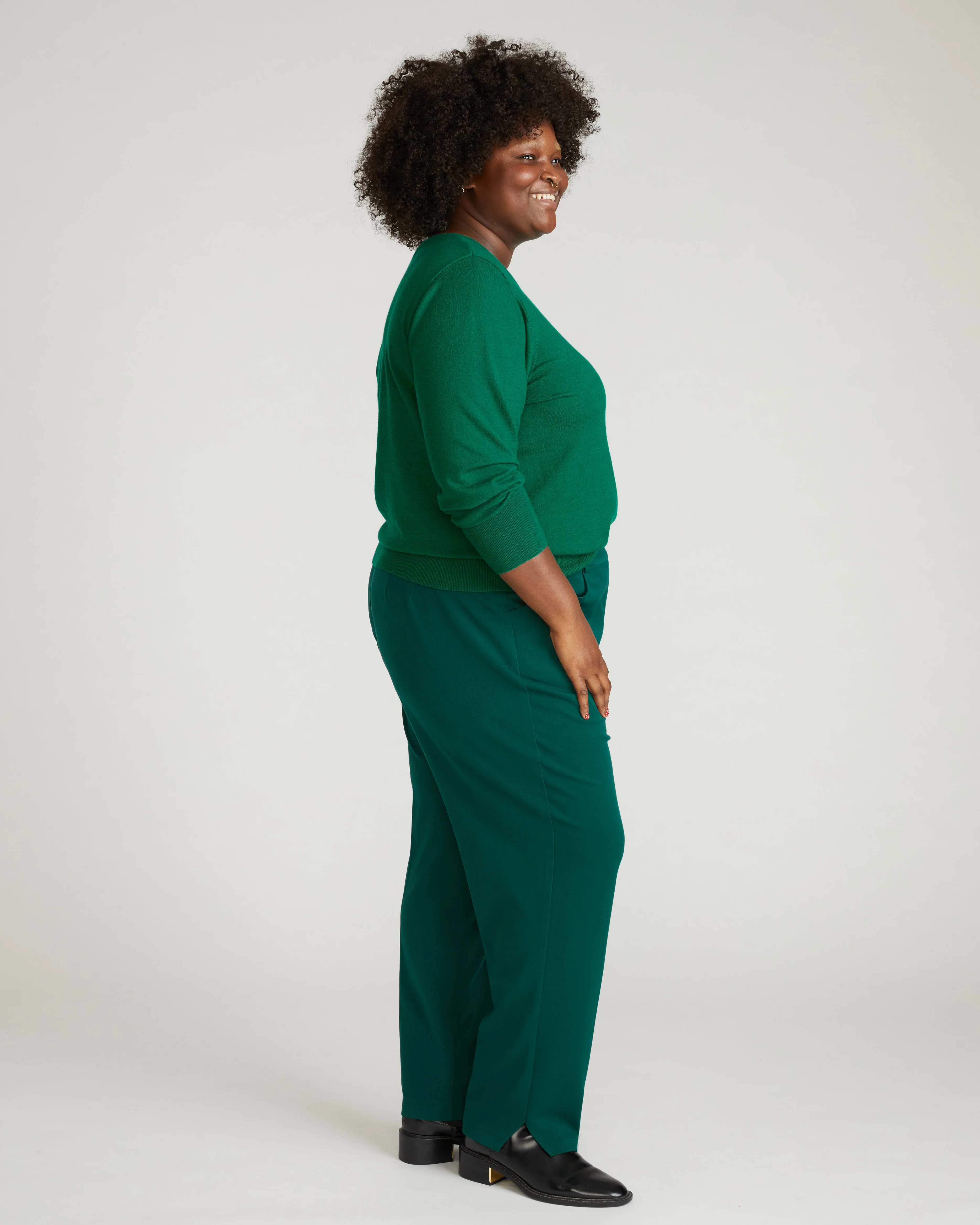Savvy Fine Knit Crew Sweater - Mineral Green - Image 2