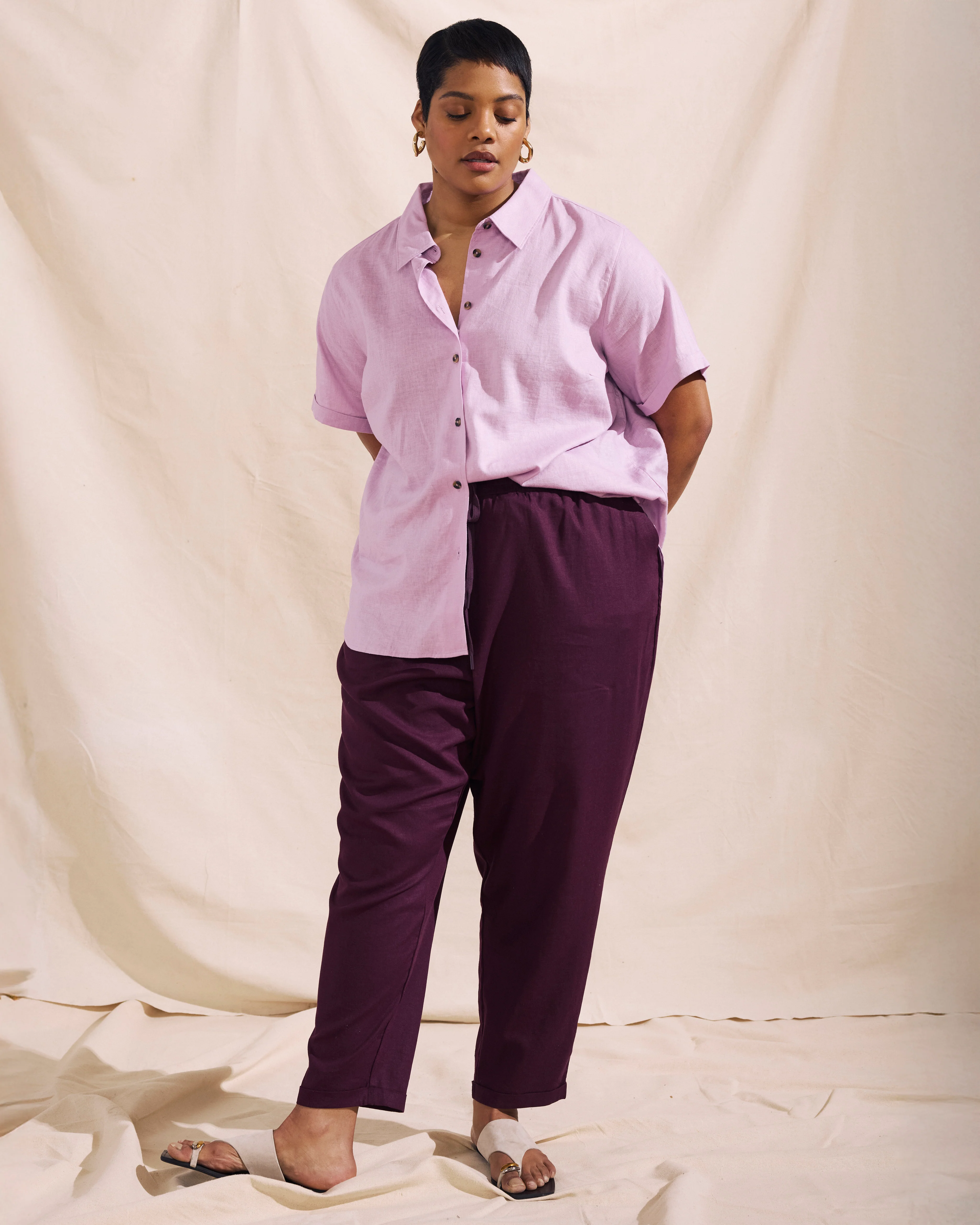Sayville Linen Blend Drawstring Pant - Acai - Image 3