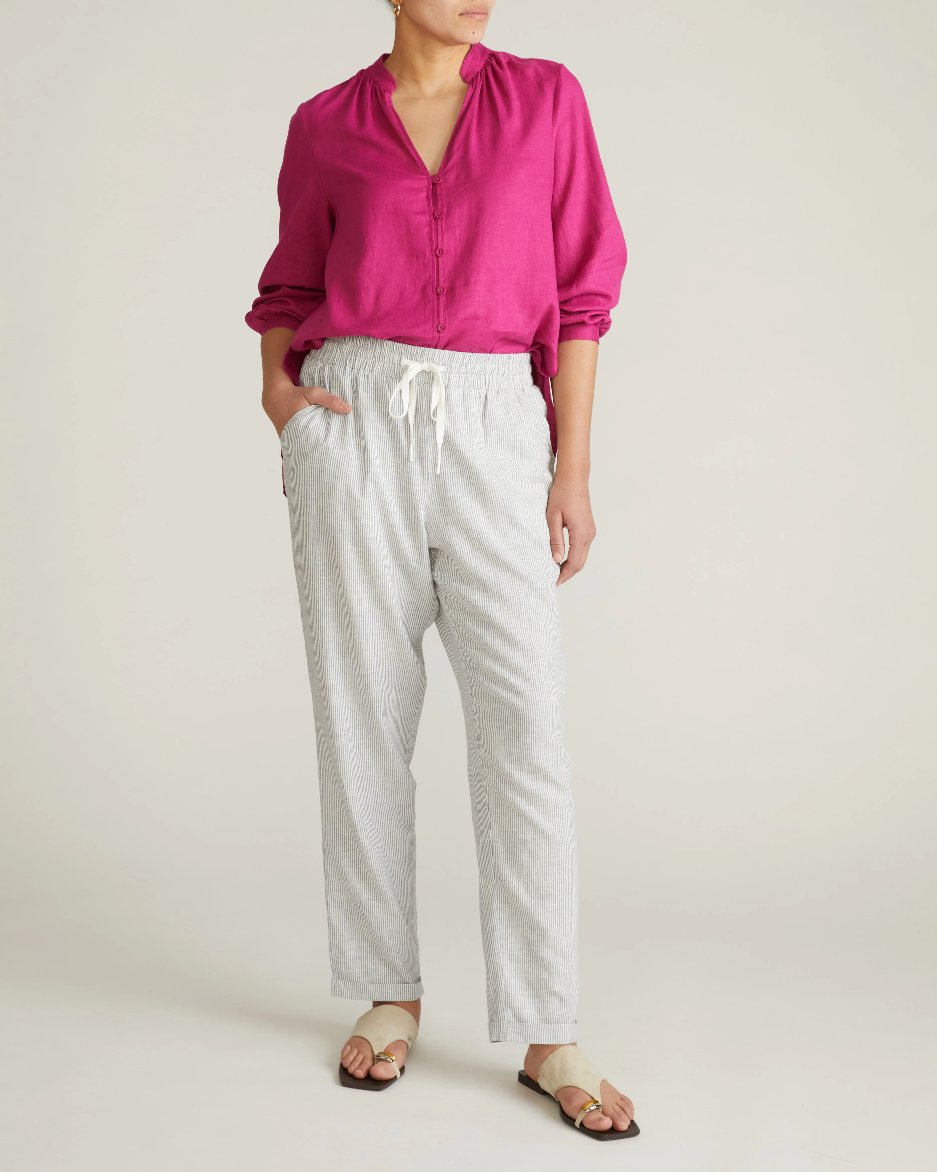 Sayville Linen Blend Drawstring Pant - Beach Stripe - Image 7