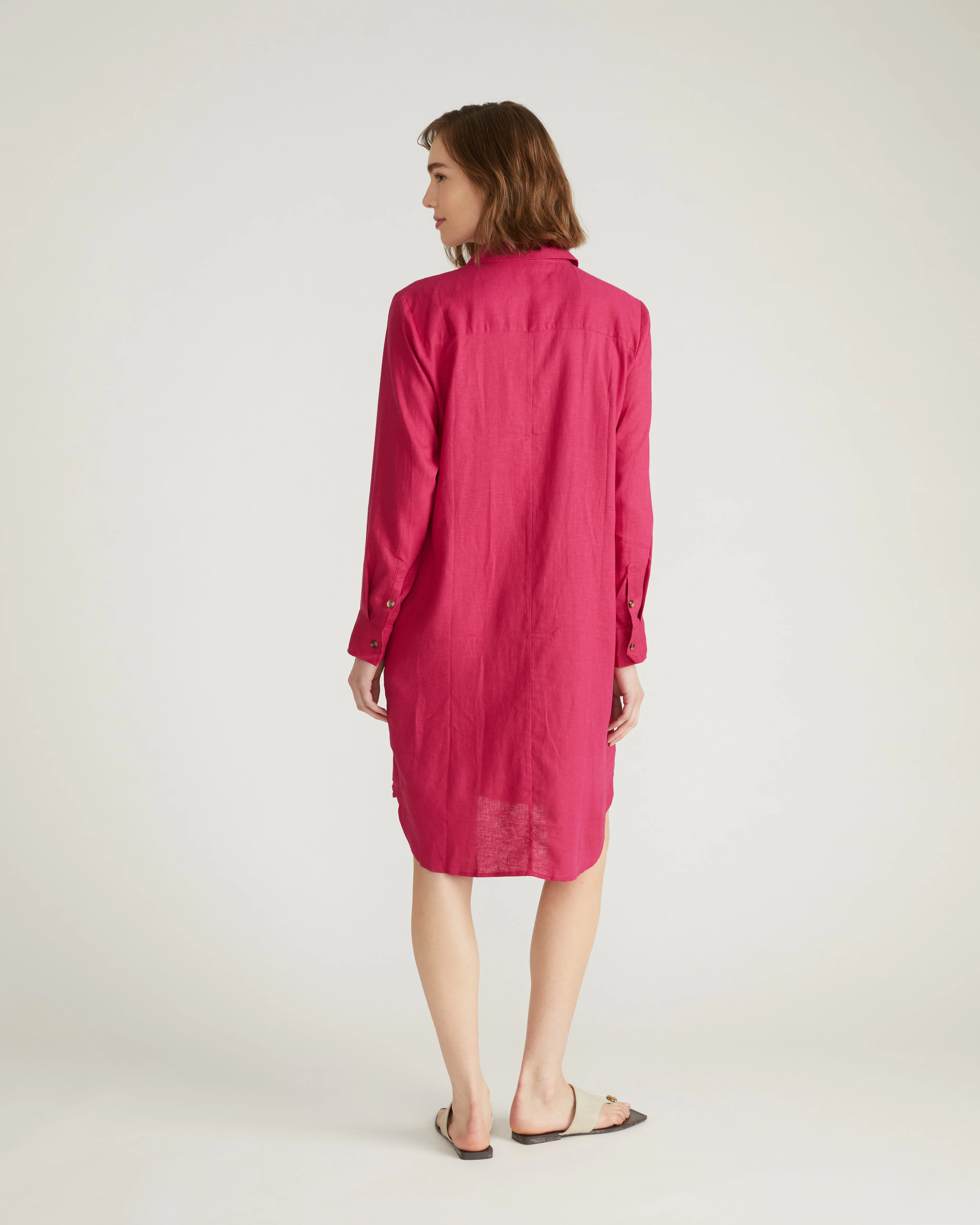 Seaside Linen Blend Shirtdress - Cerise - Image 3