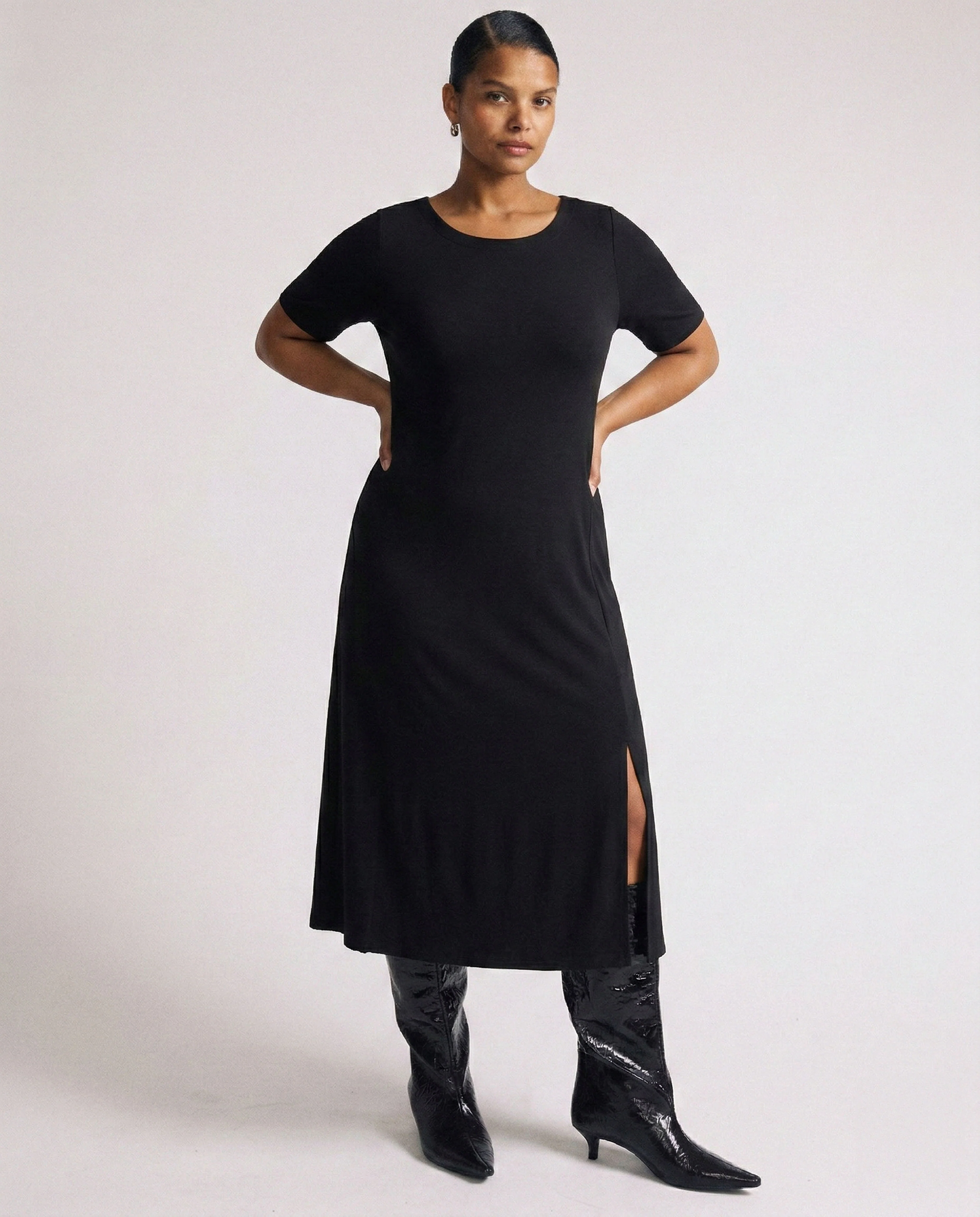 Serena Boatneck Divine Jersey Dress - Black