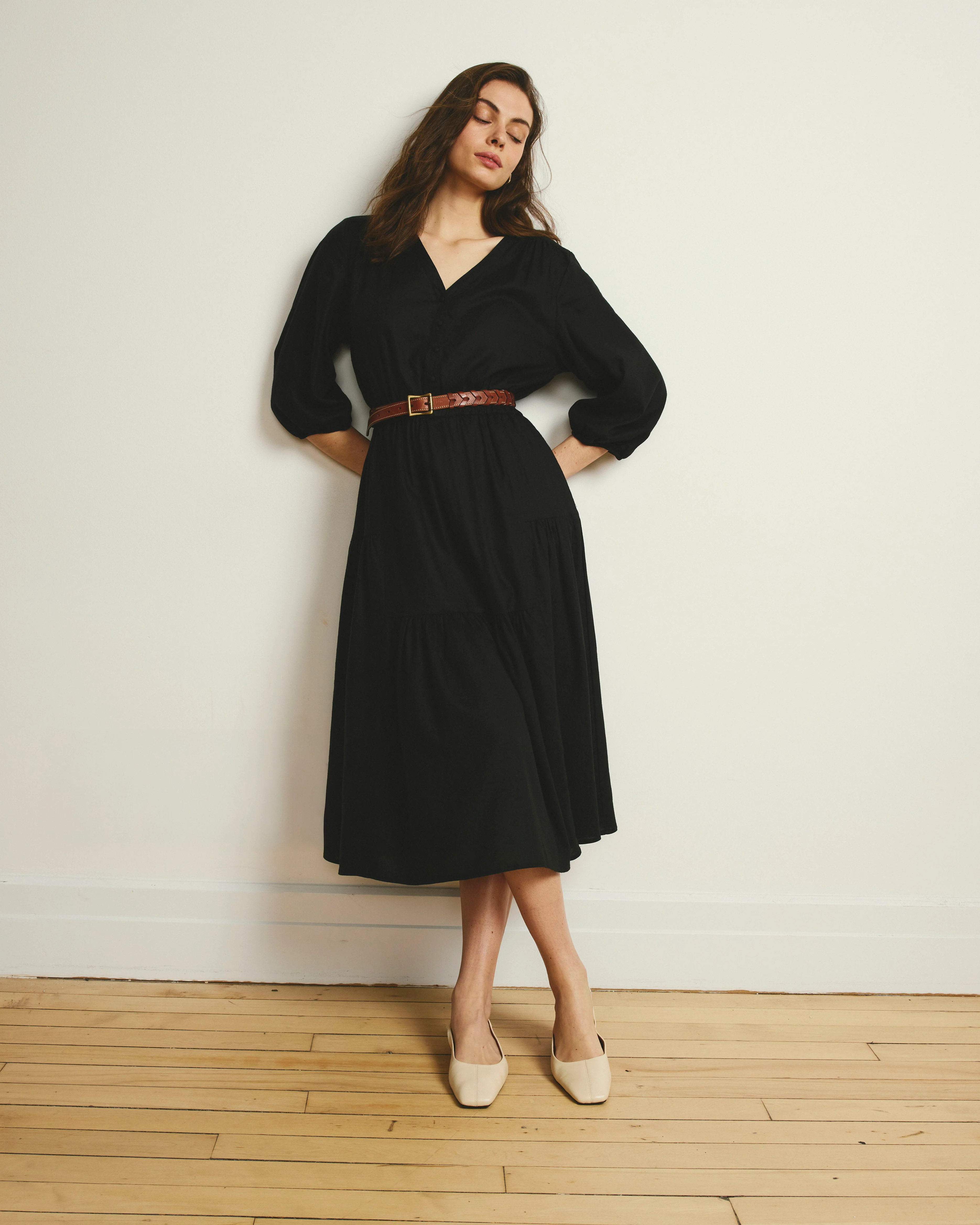Sorrento Linen Blend Midi Dress - Black - Image 4