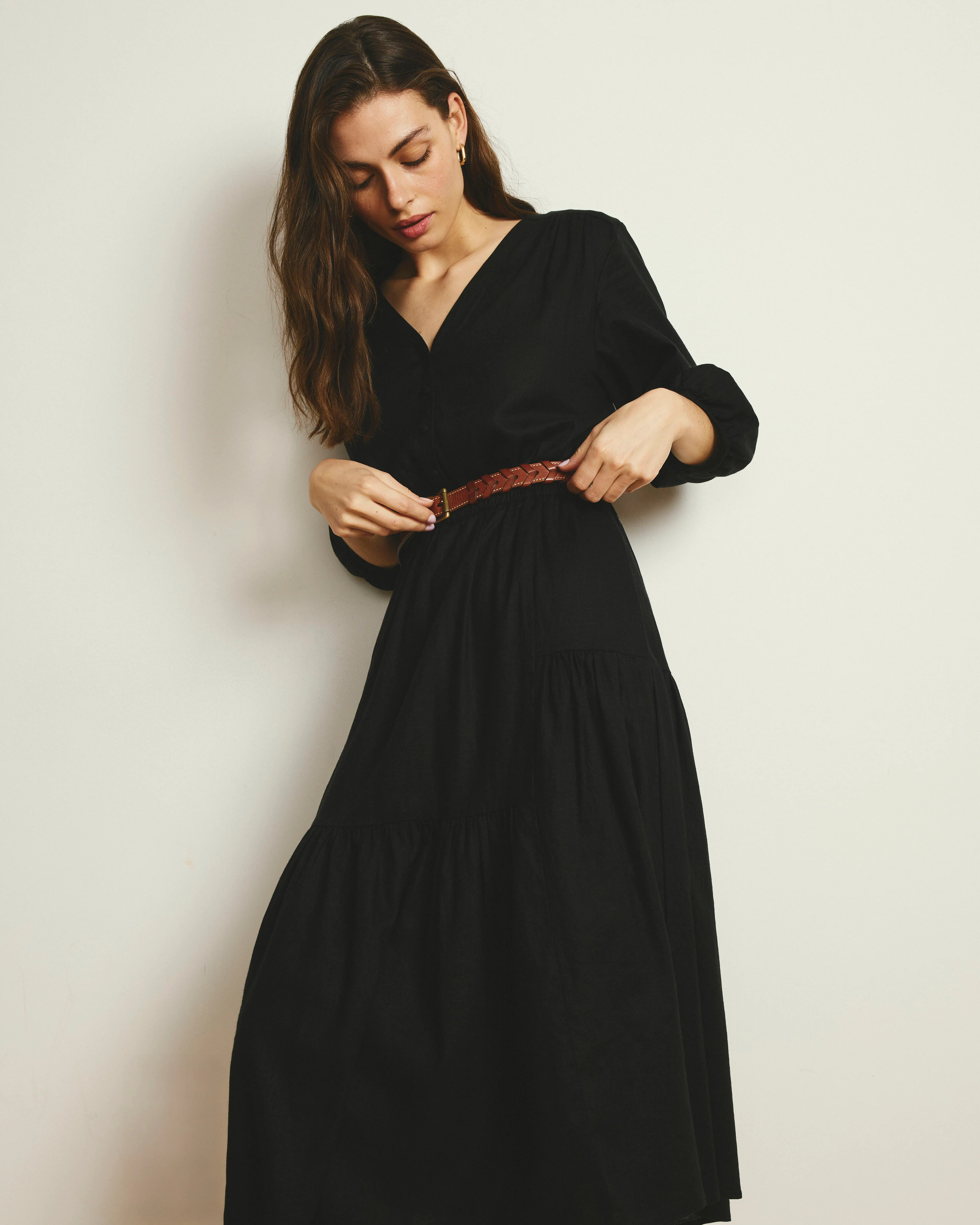 Sorrento Linen Blend Midi Dress - Black - Image 5