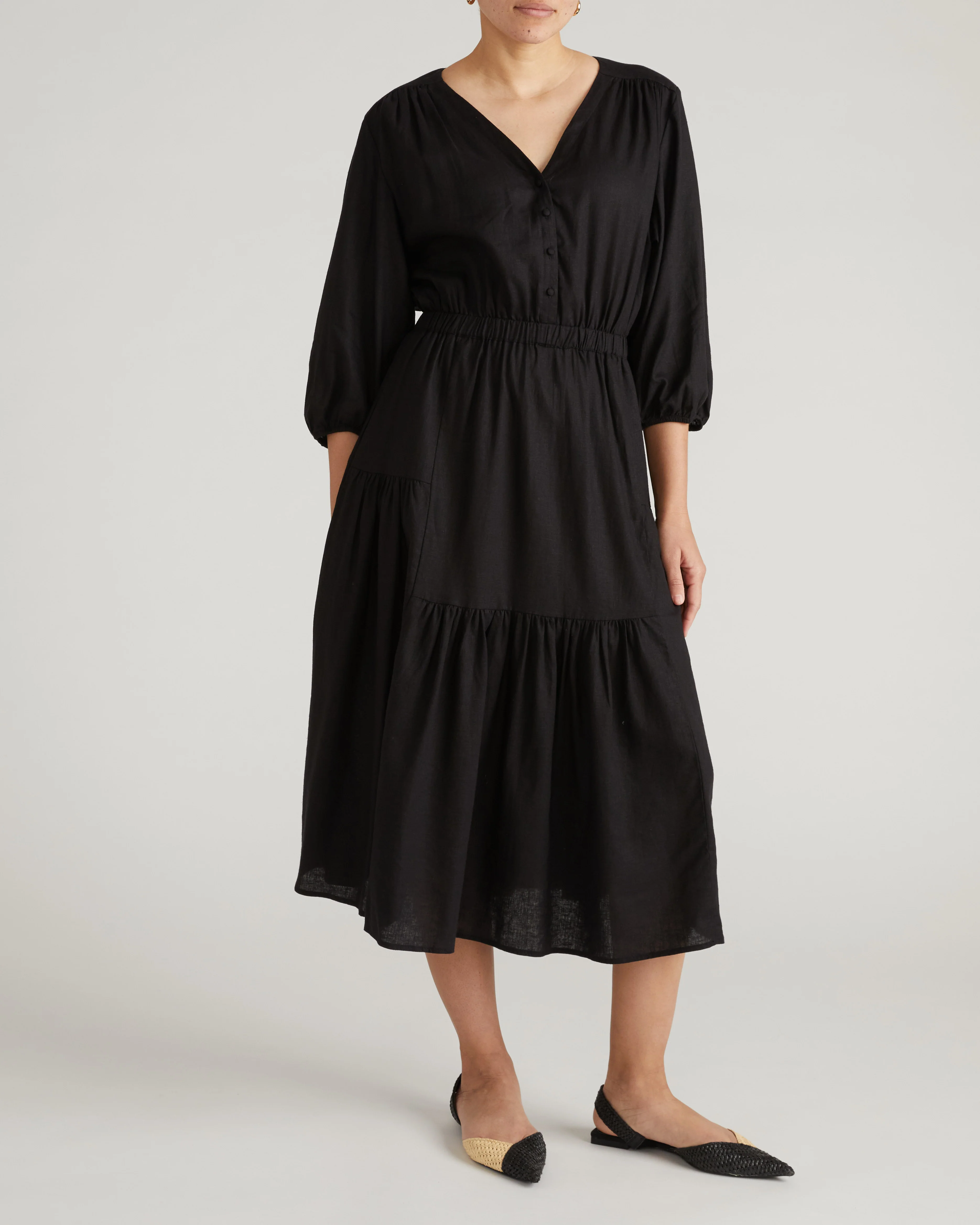 Sorrento Linen Blend Midi Dress - Black - Image 6