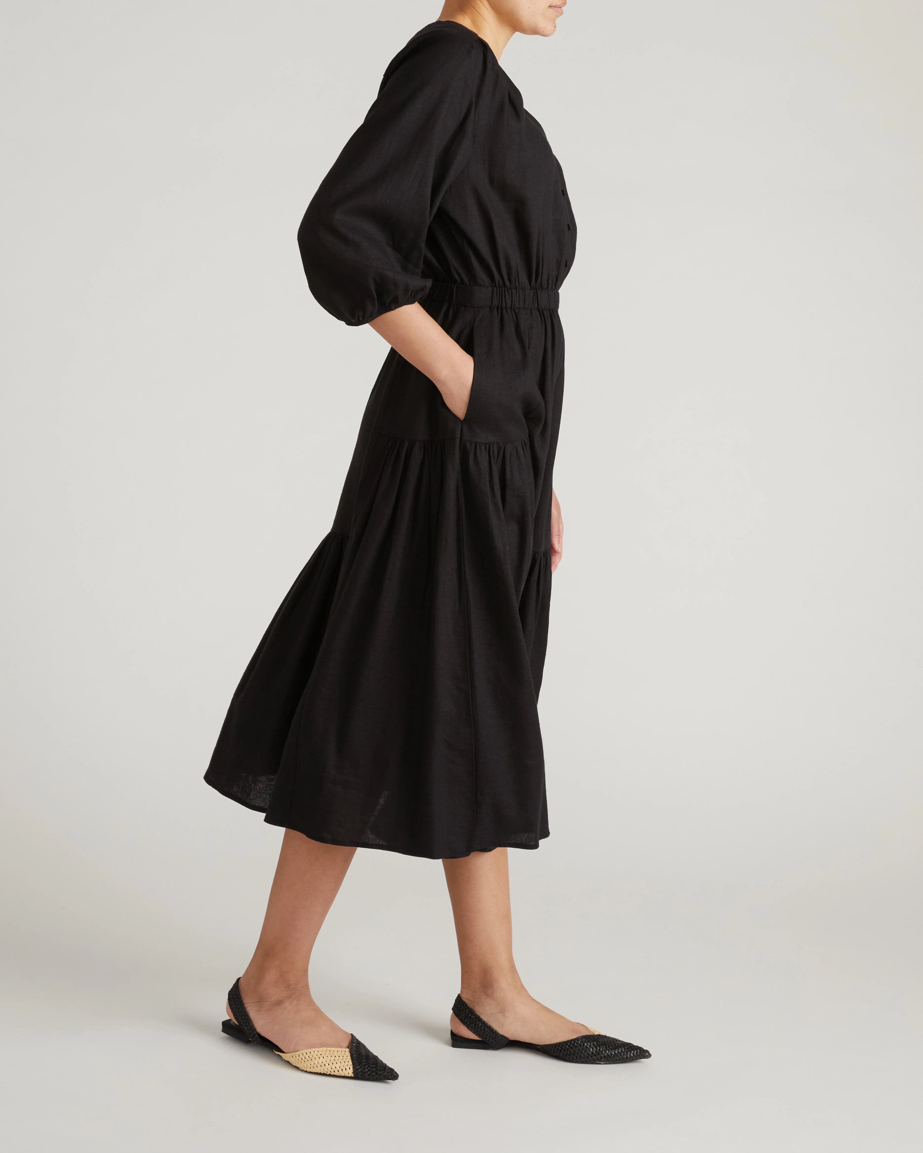Sorrento Linen Blend Midi Dress - Black - Image 7