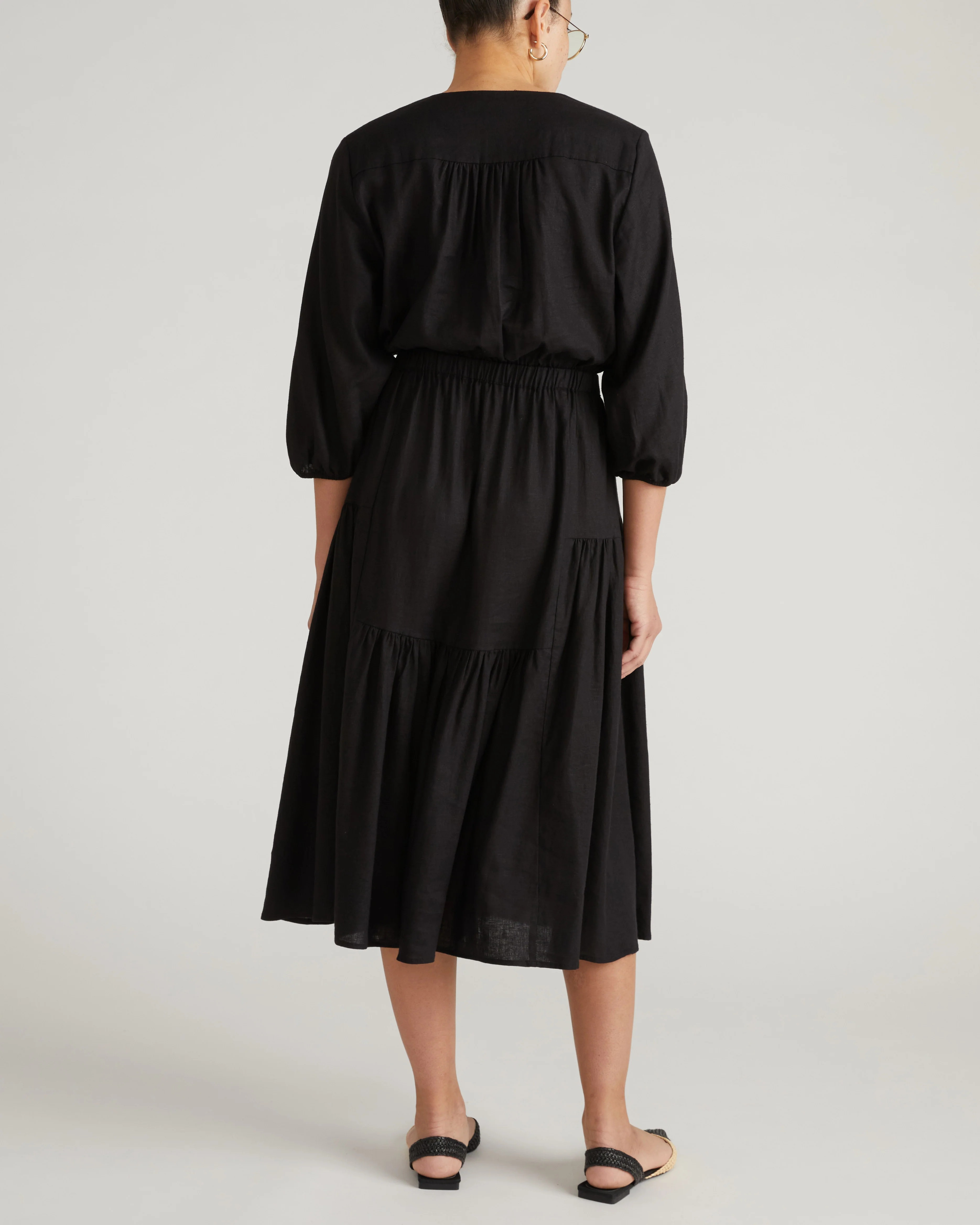 Sorrento Linen Blend Midi Dress - Black - Image 8