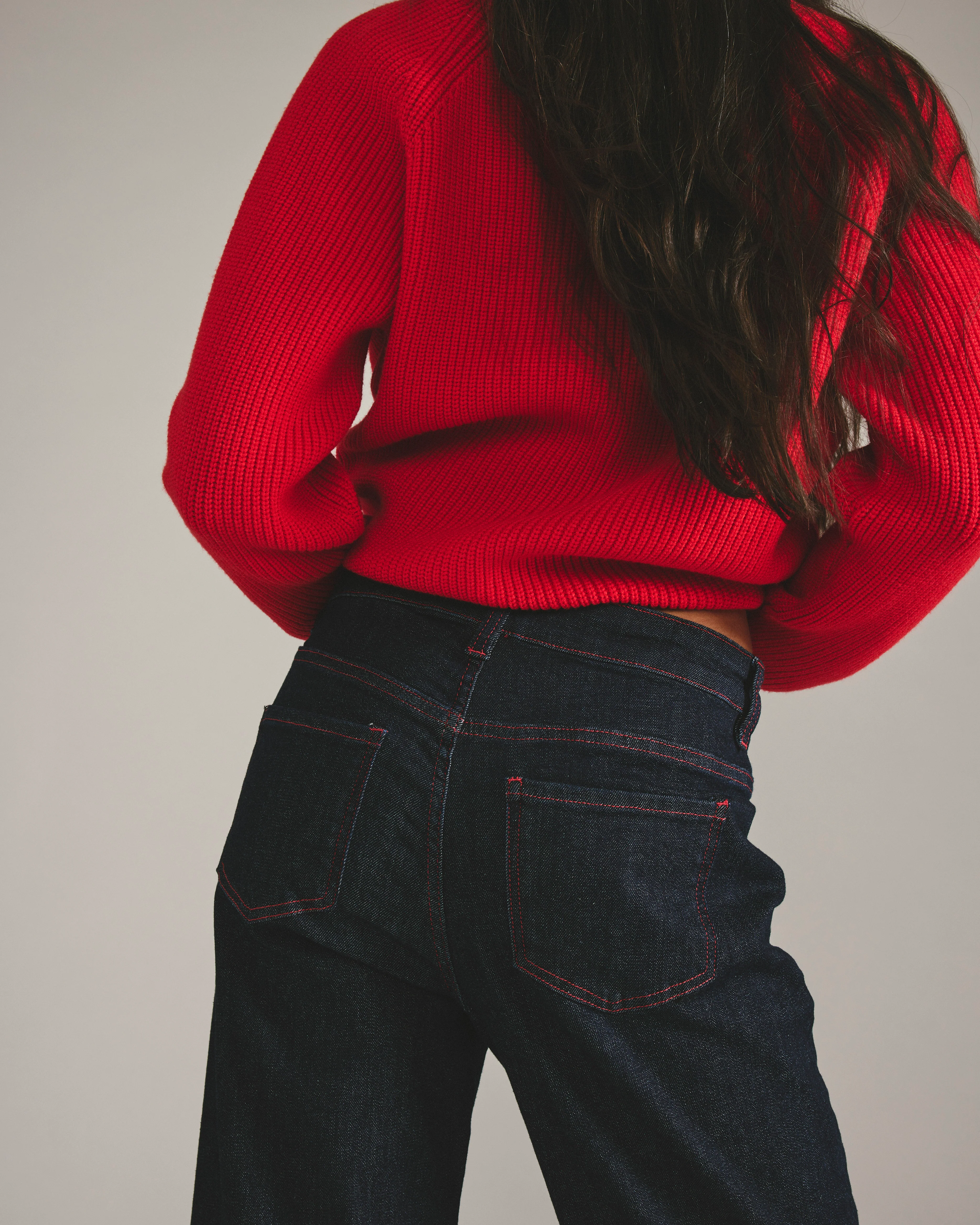 Stevie High Rise Cuffed Straight Leg Jeans - Americana Wash with Red Stitching - Image 5