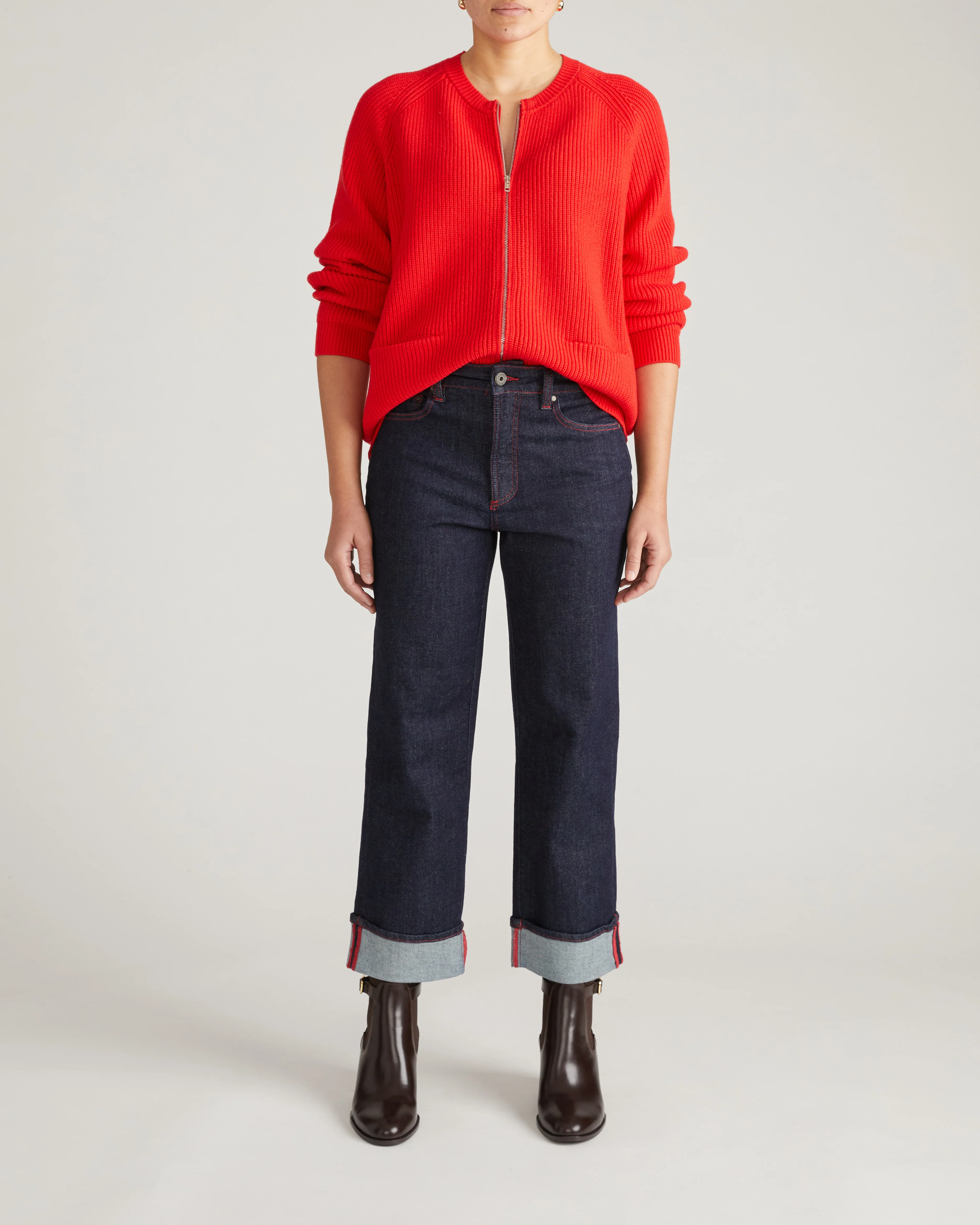 Stevie High Rise Cuffed Straight Leg Jeans - Americana Wash with Red Stitching - Image 6