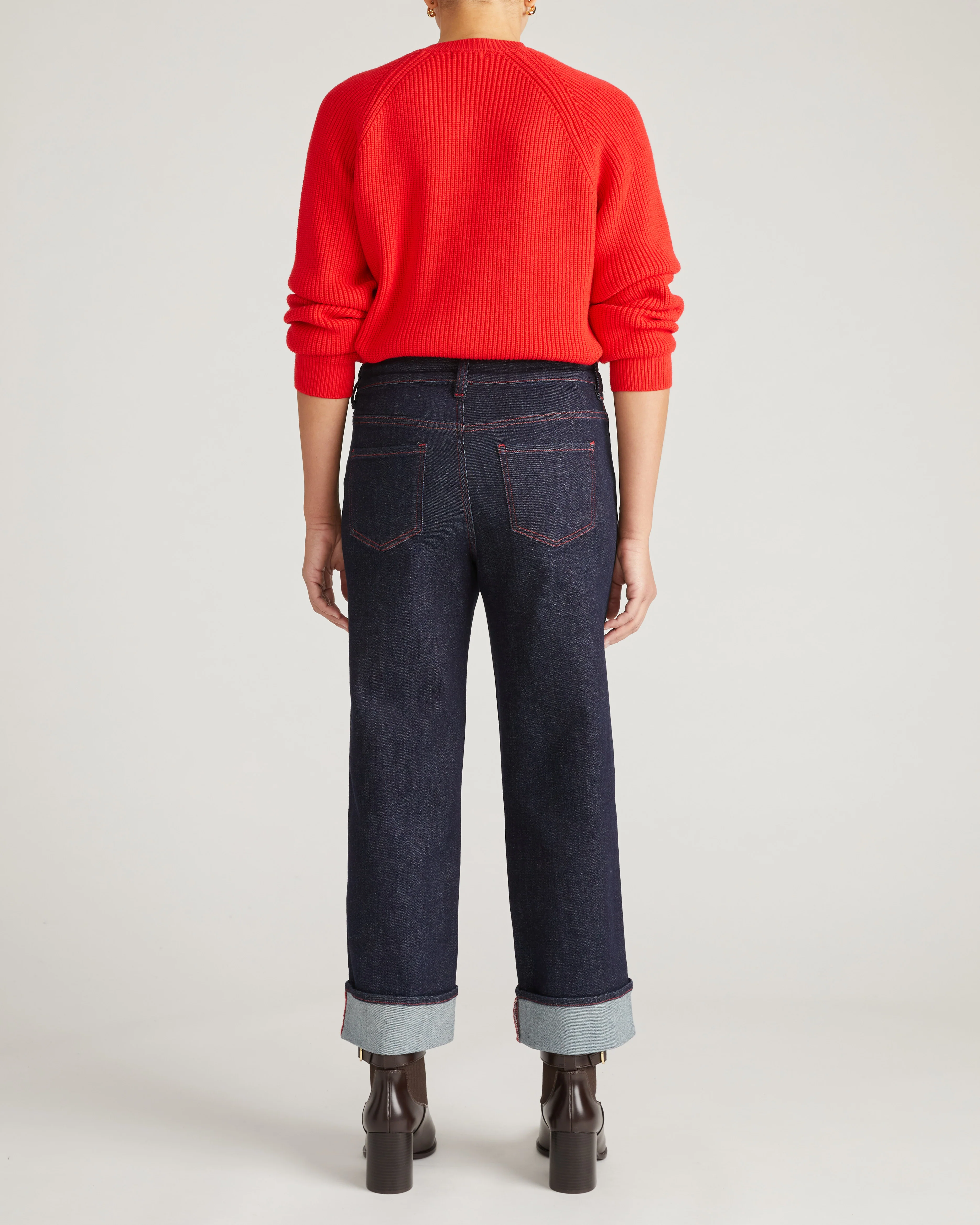 Stevie High Rise Cuffed Straight Leg Jeans - Americana Wash with Red Stitching - Image 7
